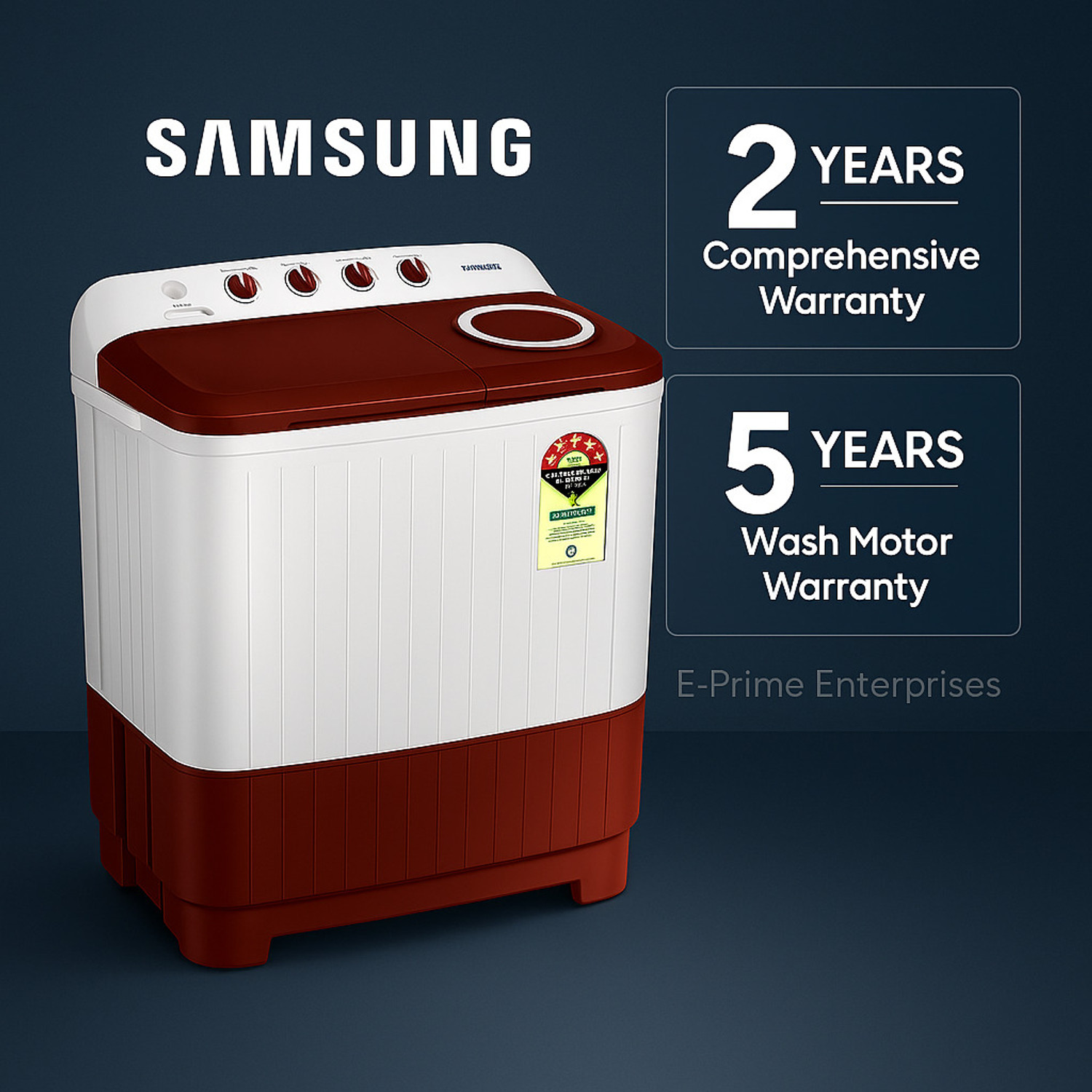 Image of Samsung 7 kg Semi Automatic Top Load Washing Machine Red, White
