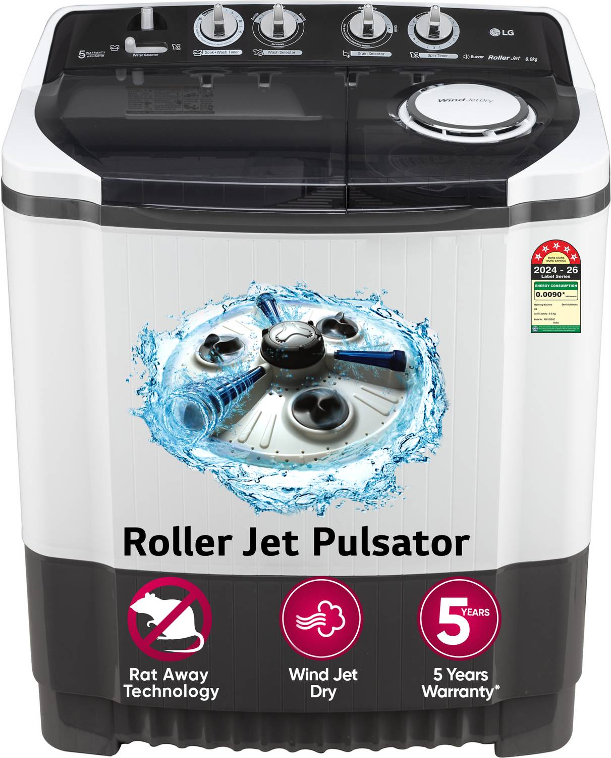 LG 8 kg Semi Automatic Top Load Washing Machine Grey