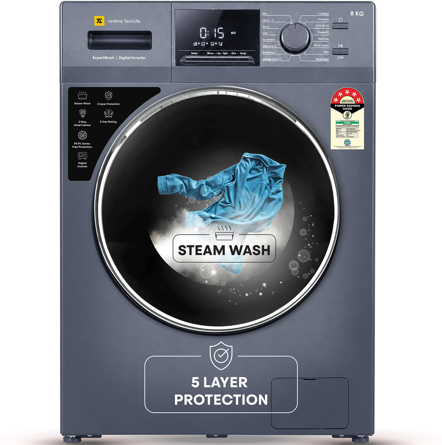 Image of realme TechLife 8 kg Fully Automatic Front Load Washing Machine with In-built Heater Blue