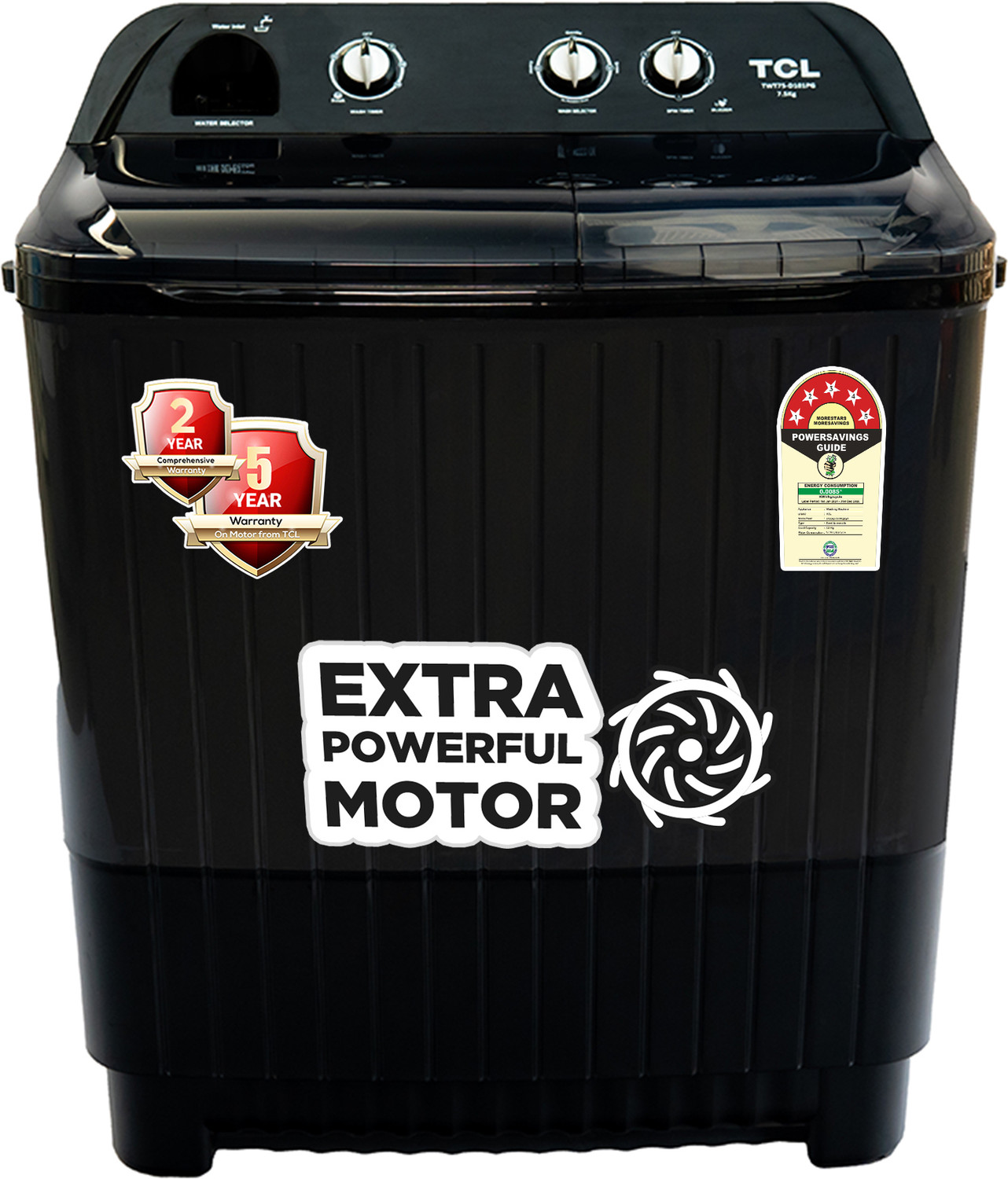 Image of TCL 7.5 kg 5 Star with Extra Powerful Motor Lint Filter, Fast Dry Semi Automatic Top Load Washing Machine Grey