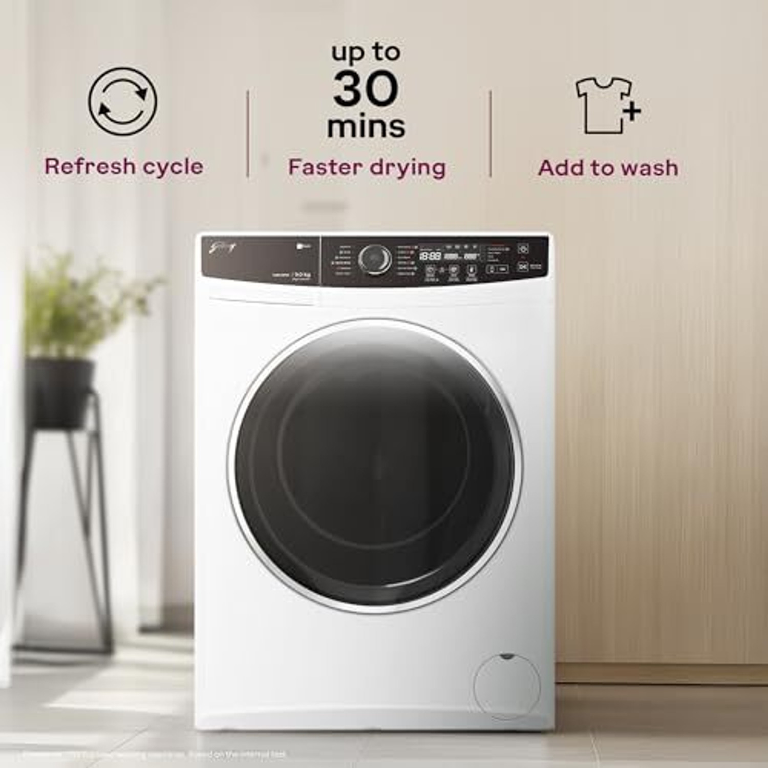 Image of Godrej 9 kg with AI Tech Fully Automatic Front Load Washing Machine with In-built Heater White, Grey