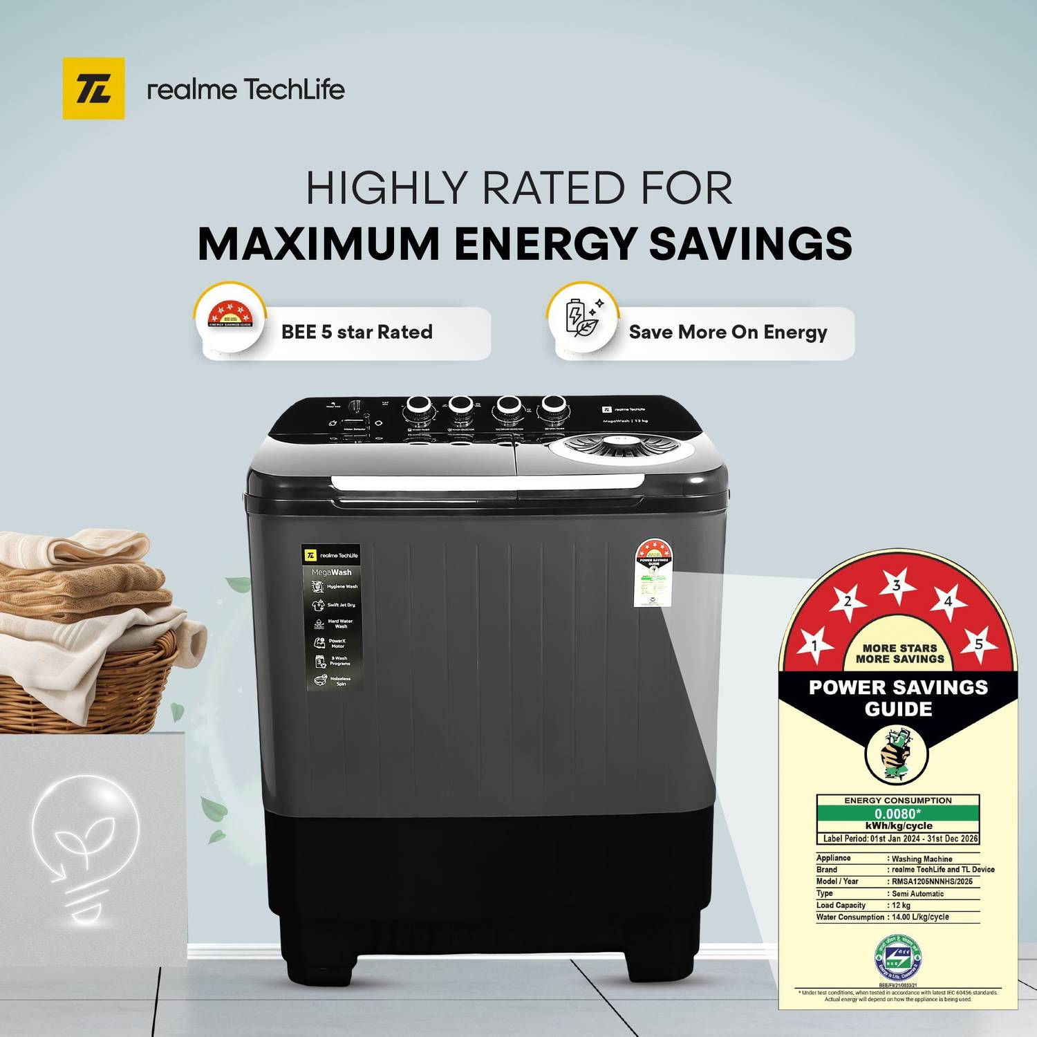 realme TechLife 12 kg Semi Automatic Top Load Washing Machine Grey - Image 5
