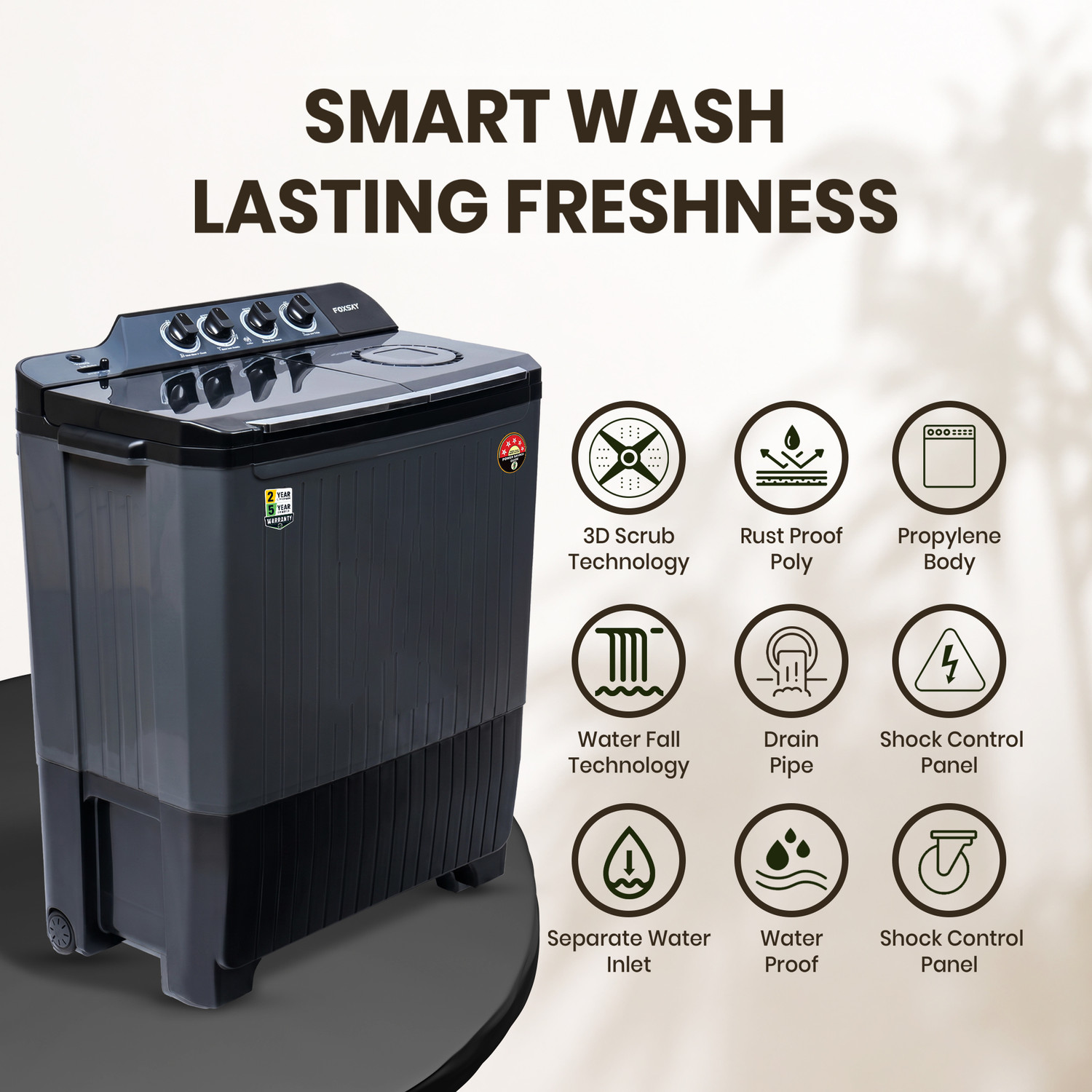 Image of FOXSKY 11 kg Semi Automatic Top Load Washing Machine Grey