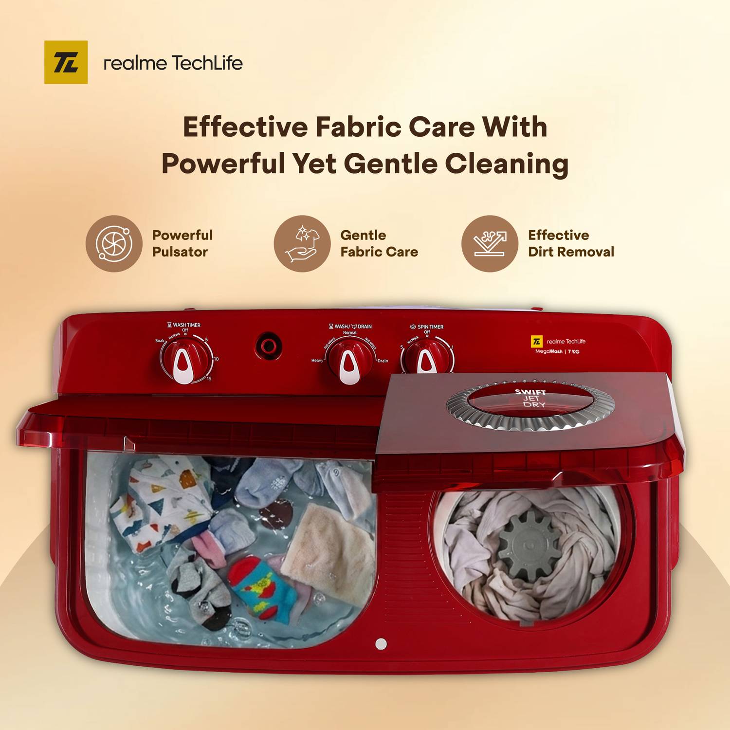 realme TechLife 7 kg Semi Automatic Top Load Washing Machine Maroon - Image 3