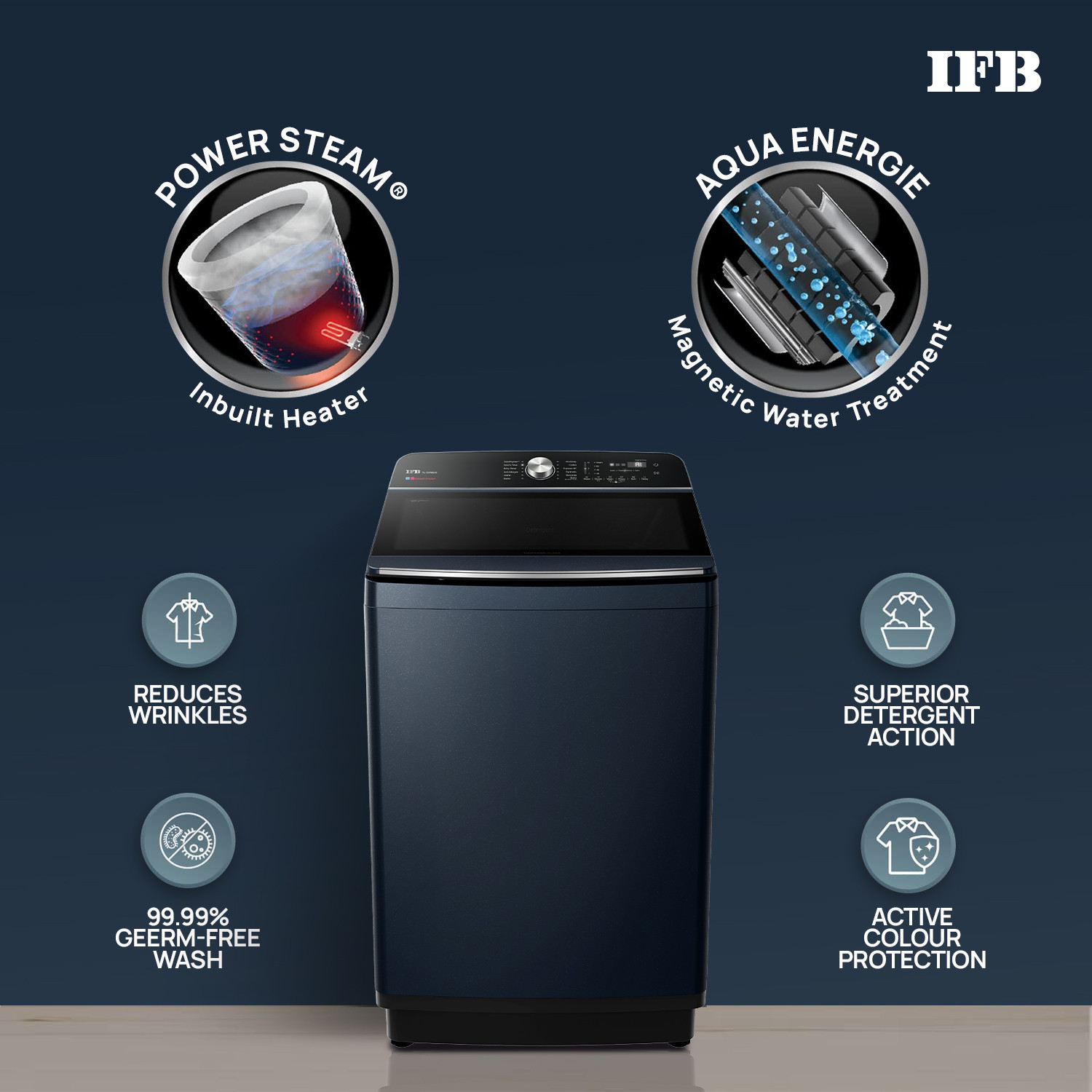 Image of IFB 12 kg Fully Automatic Top Load Washing Machine with In-built Heater Blue