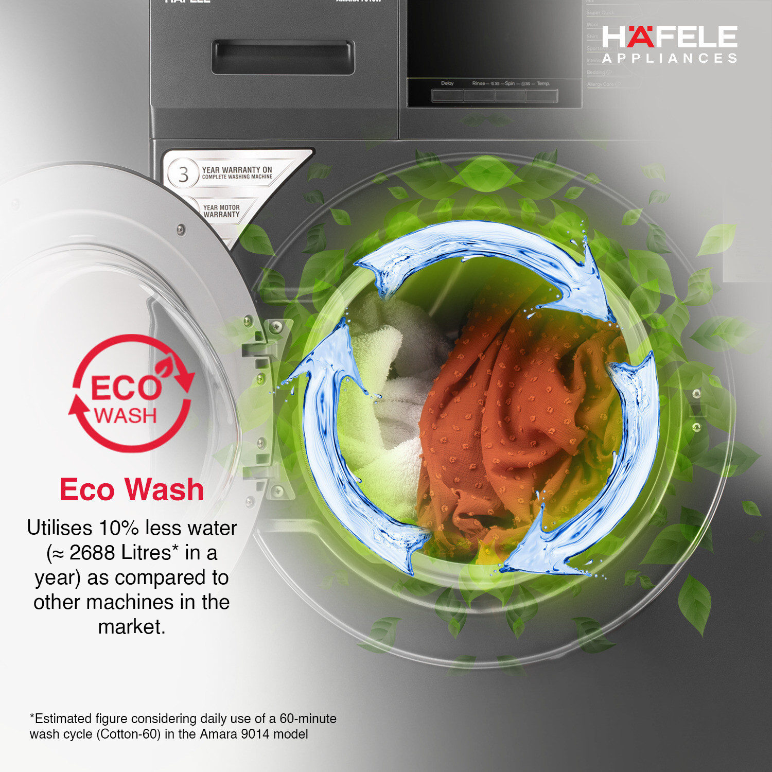 Image of Hafele 7 kg Fully Automatic Front Load Washing Machine with In-built Heater Grey