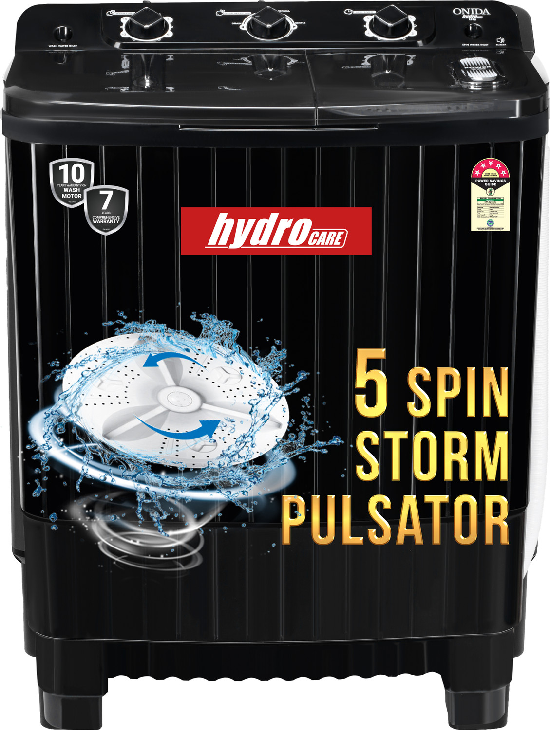 Image of ONIDA 7.5 kg 5 Star Semi Automatic Top Load Washing Machine Black