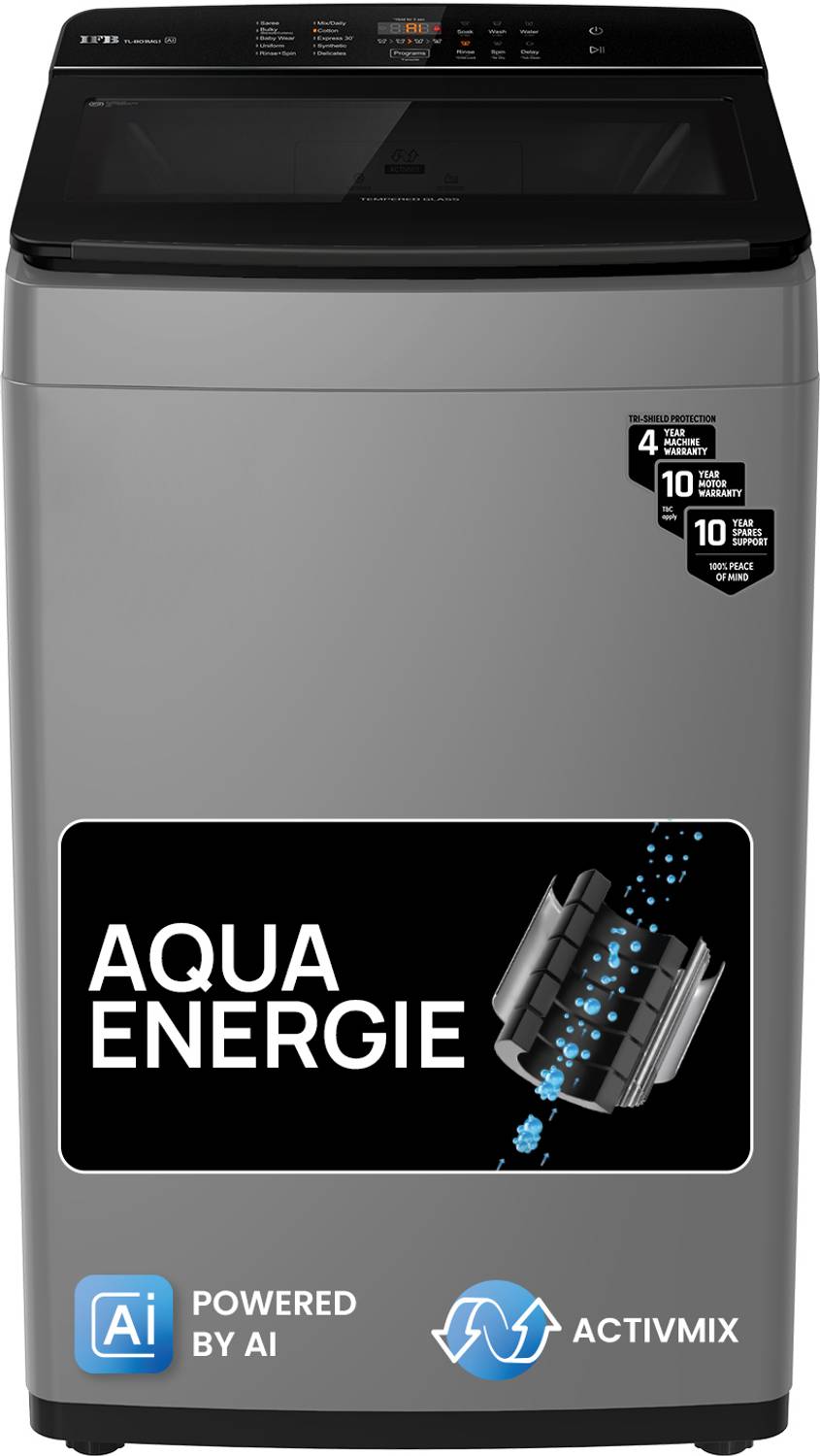 IFB 8 kg 5 Star with Deep Clean Technology, ActivMix, Powered by AI, with Aqua Energie, Soft Close Door, Fully Automatic Top Load Washing Machine Black, Grey