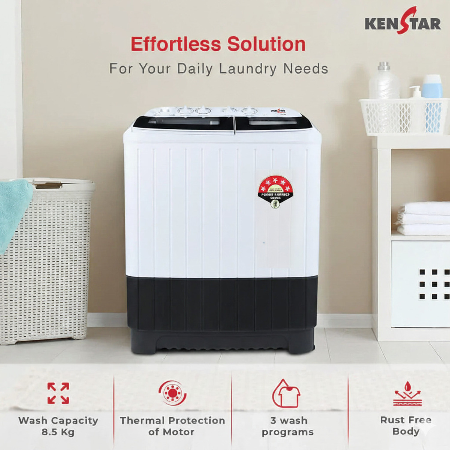 Image of Kenstar 8.5 kg Semi Automatic Top Load Washing Machine Grey, White