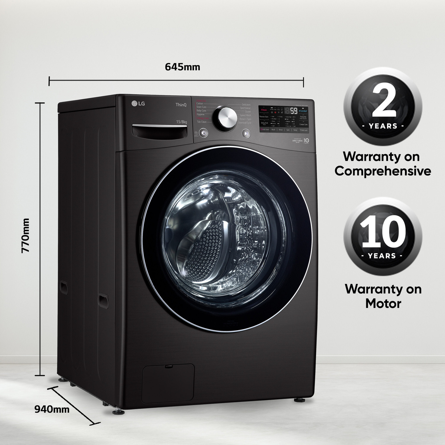 Image of LG 15 /8 kg Washer with Dryer Fully Automatic Front Load Washer Dryer with AI Direct Drive Technology, Wi-Fi Enabled, Allergy Removal with Steam & Turbo Wash Ready to Wear Clothes with In-built Heater Black