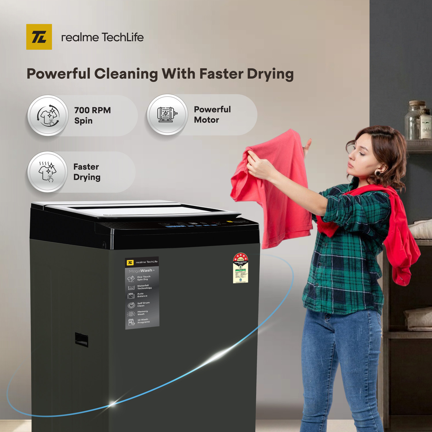 Image of realme TechLife 10 kg Fully Automatic Top Load Washing Machine with In-built Heater Grey