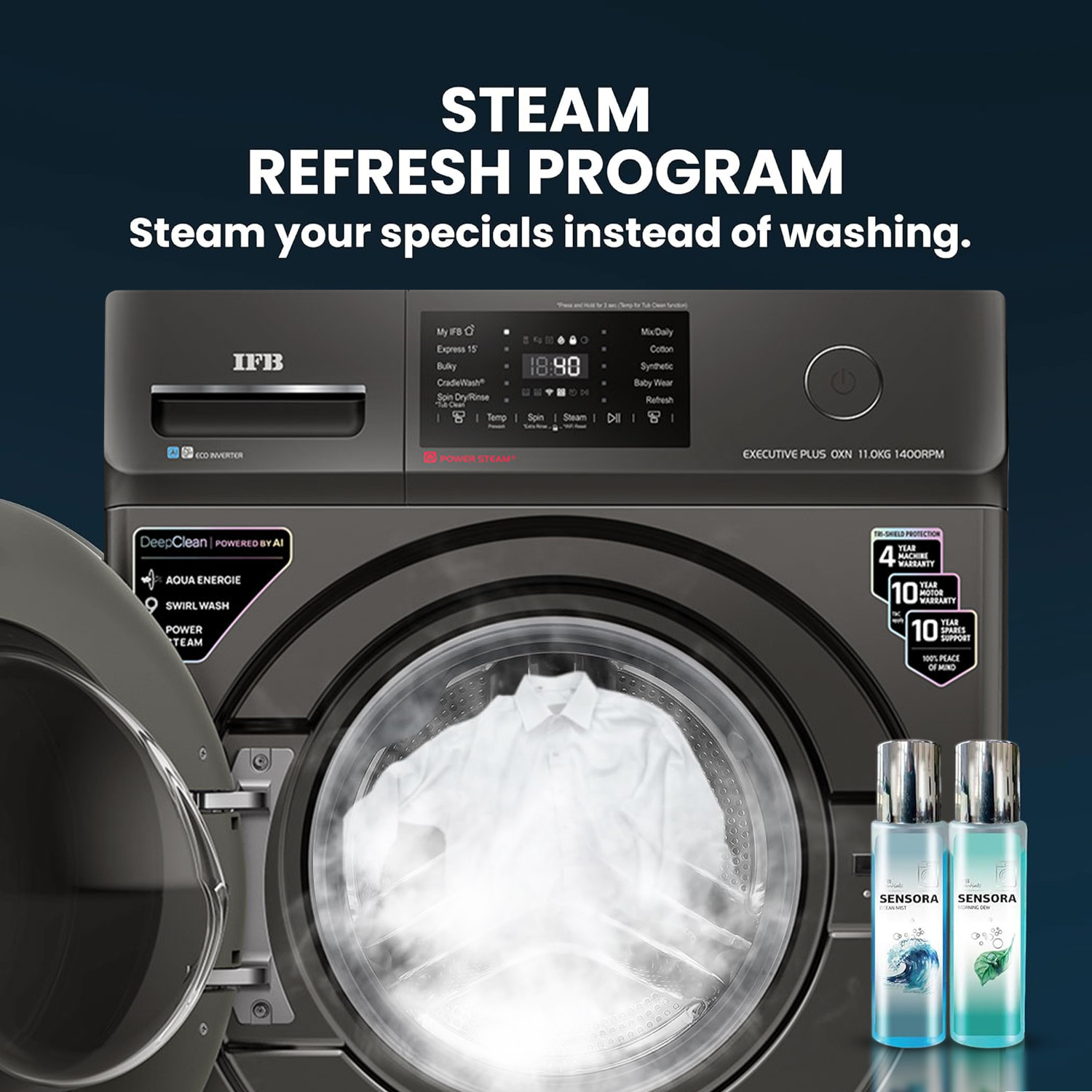 Image of IFB 11 kg Fully Automatic Front Load Washing Machine with In-built Heater Black