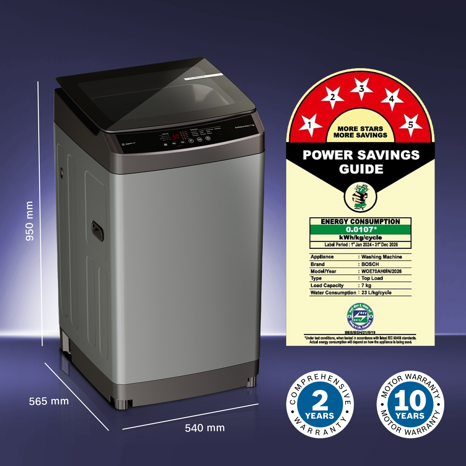 Image of BOSCH 7 kg Fully Automatic Top Load Washing Machine Grey