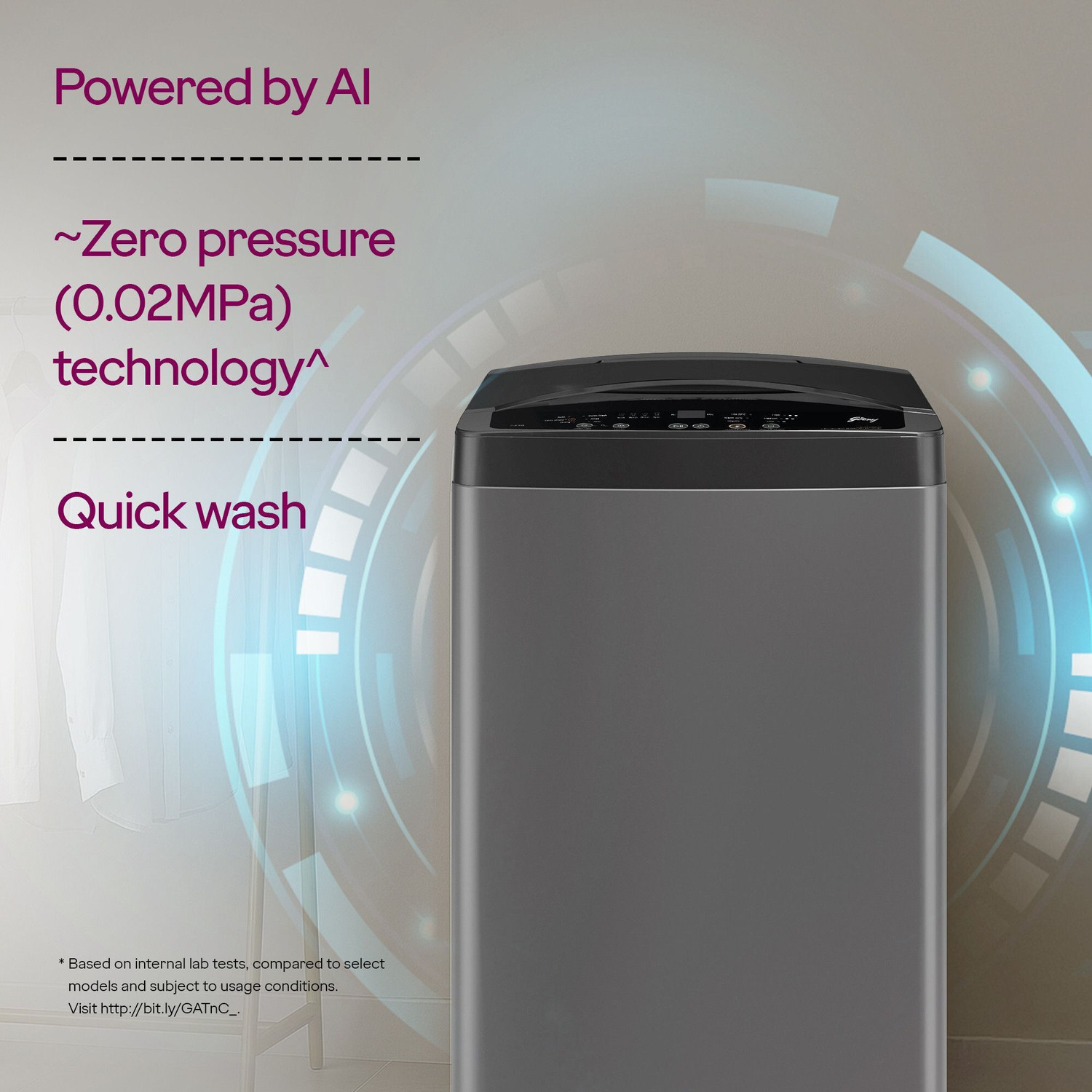 Image of Godrej 7.5 kg Inbuilt Heater with Unbalanced Load Sensing Fully Automatic Top Load Washing Machine with In-built Heater Grey