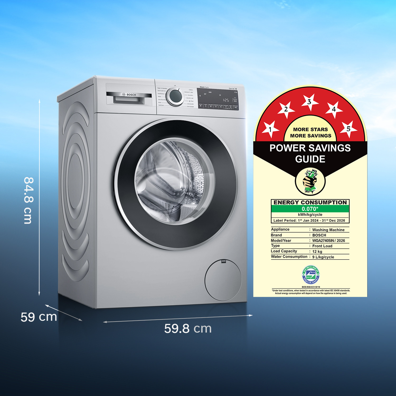Image of BOSCH 12 kg Fully Automatic Front Load Washing Machine with In-built Heater Silver