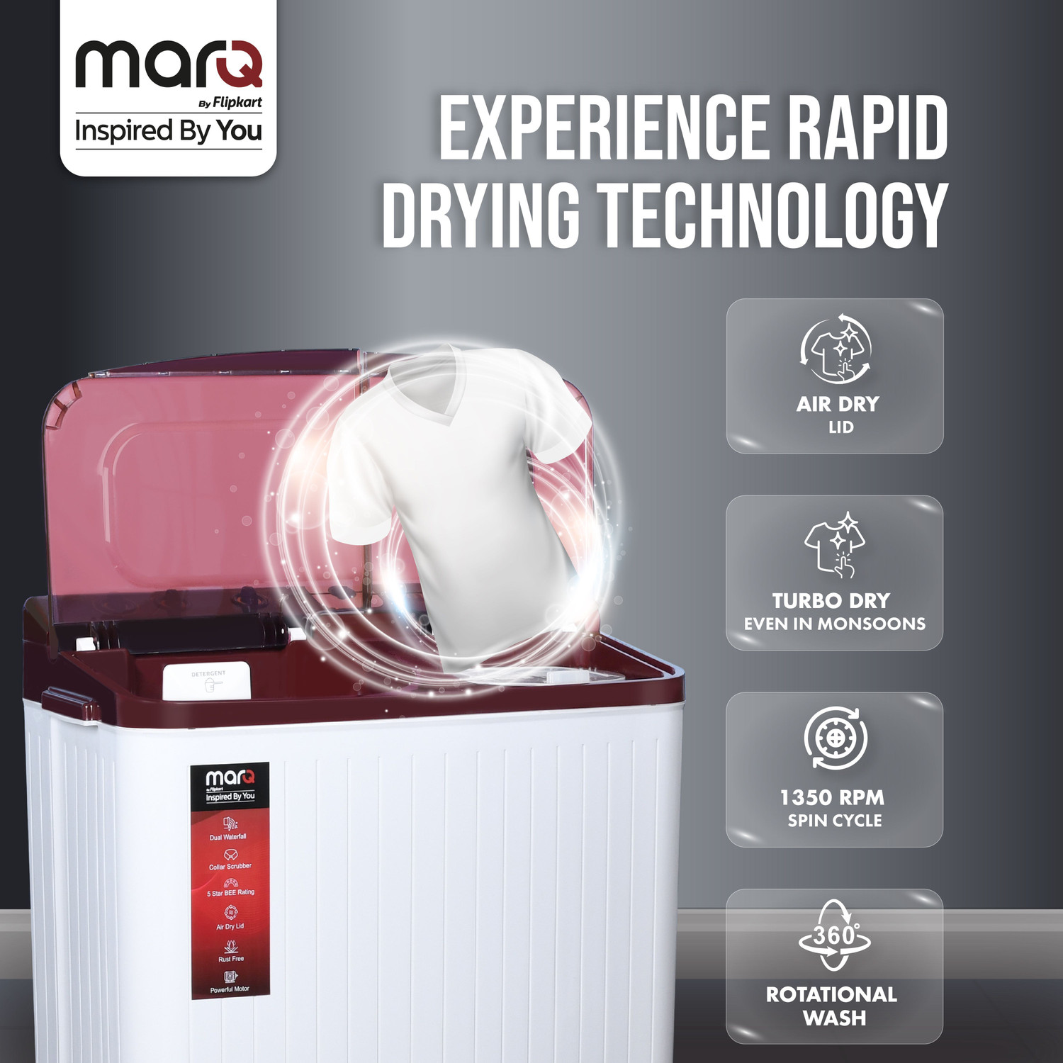 Image of MarQ by Flipkart 10 kg Semi Automatic Top Load Washing Machine Maroon, White