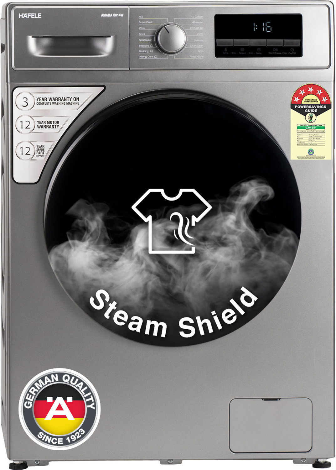 Image of Hafele 8 kg Fully Automatic Front Load Washing Machine with In-built Heater Grey