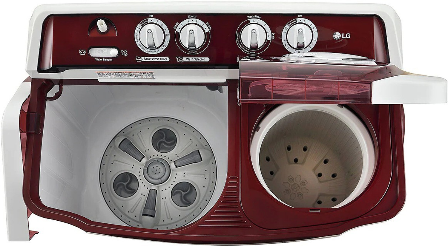 Image of LG 8 kg 5 Star with Roller Jet Pulsator with Soak, Wind Jet Dry and Rat Away, 6 Kg (Spin Tub Capacity) Semi Automatic Top Load Washing Machine Maroon, White