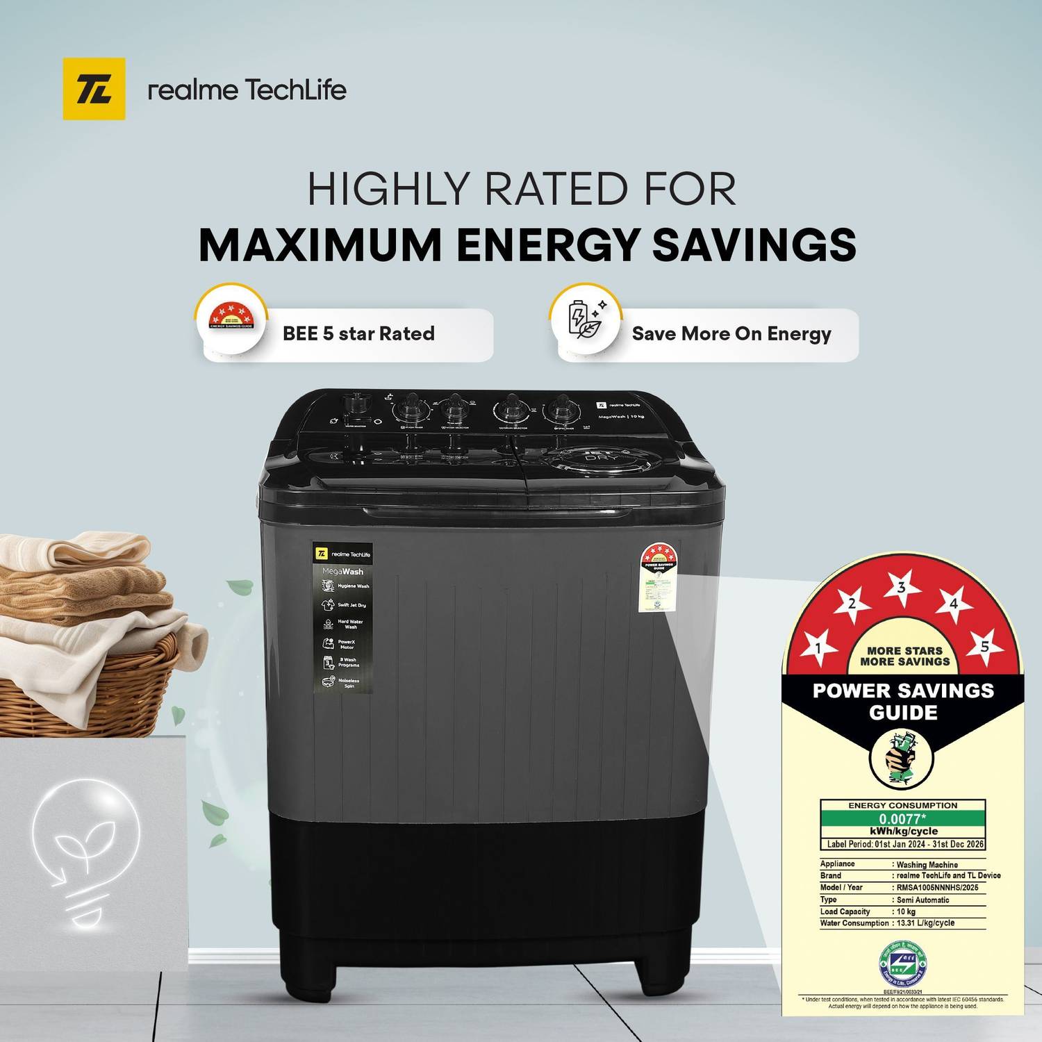 realme TechLife 10 kg Semi Automatic Top Load Washing Machine Gray - Image 5