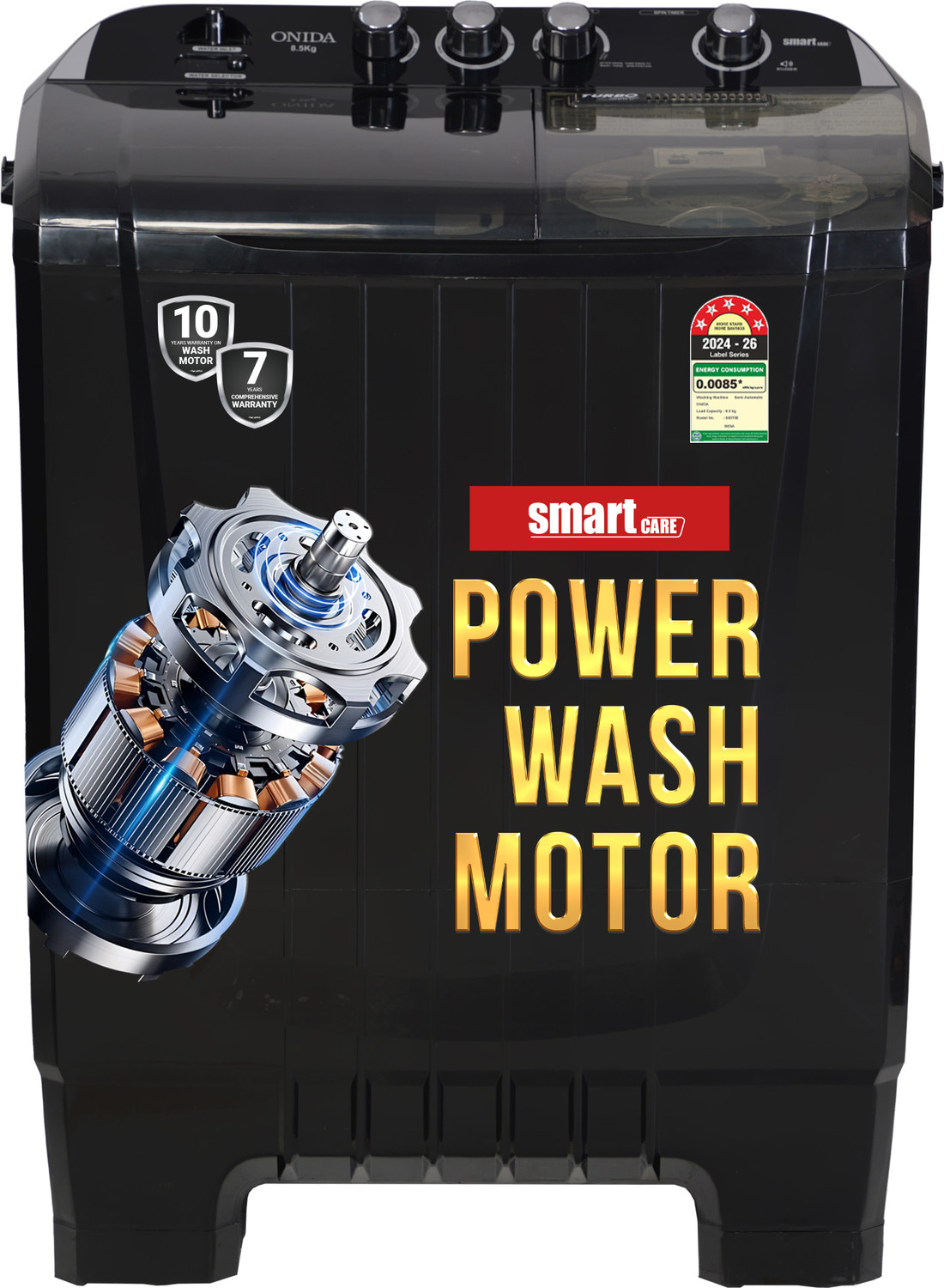 Image of ONIDA 8.5 kg 5 Star With 1450 RPM & Rust Proof Body Semi Automatic Top Load Washing Machine Black
