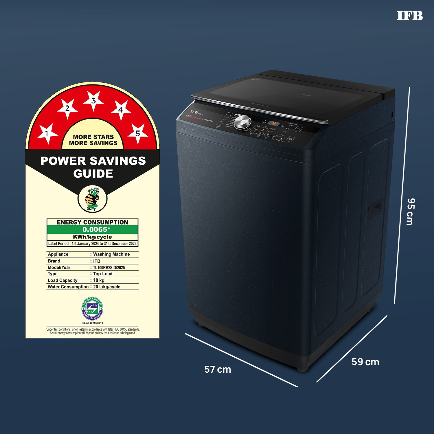 Image of IFB 10 kg 5 Star AI Powered Deepclean Technology with Eco Inverter, Power Steam, Inbuilt Heater, Activmix Fully Automatic Top Load Washing Machine with In-built Heater Blue