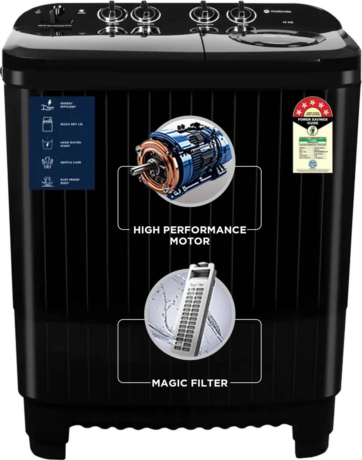 MOTOROLA 10 kg Semi Automatic Top Load Washing Machine Midnight