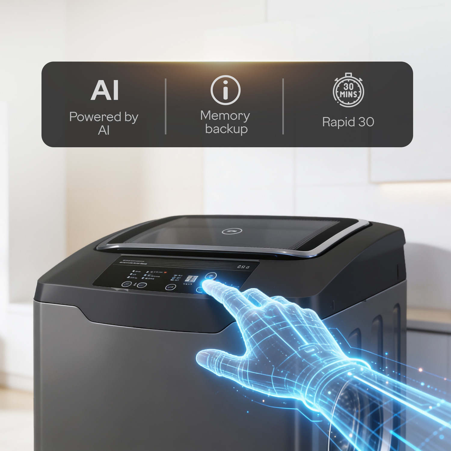 Image of Godrej 8 kg 5 Star Zero Pressure Technology With Roller Coaster Wash and Advanced Digital Display Fully Automatic Top Load Washing Machine Grey