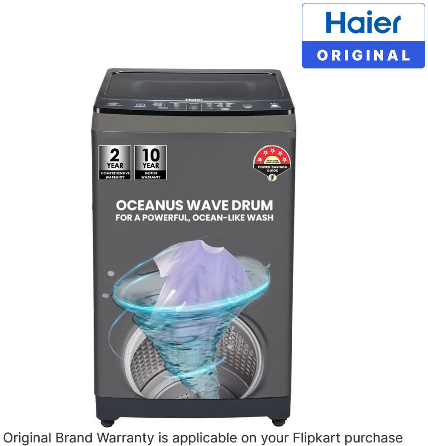 Image of Haier 8 kg Powerful Storm Pulsator, Custom Wash Cycles with Quick Wash, Near Zero Pressure Technology, Dual Magic Filter Fully Automatic Top Load Washing Machine Black, Grey