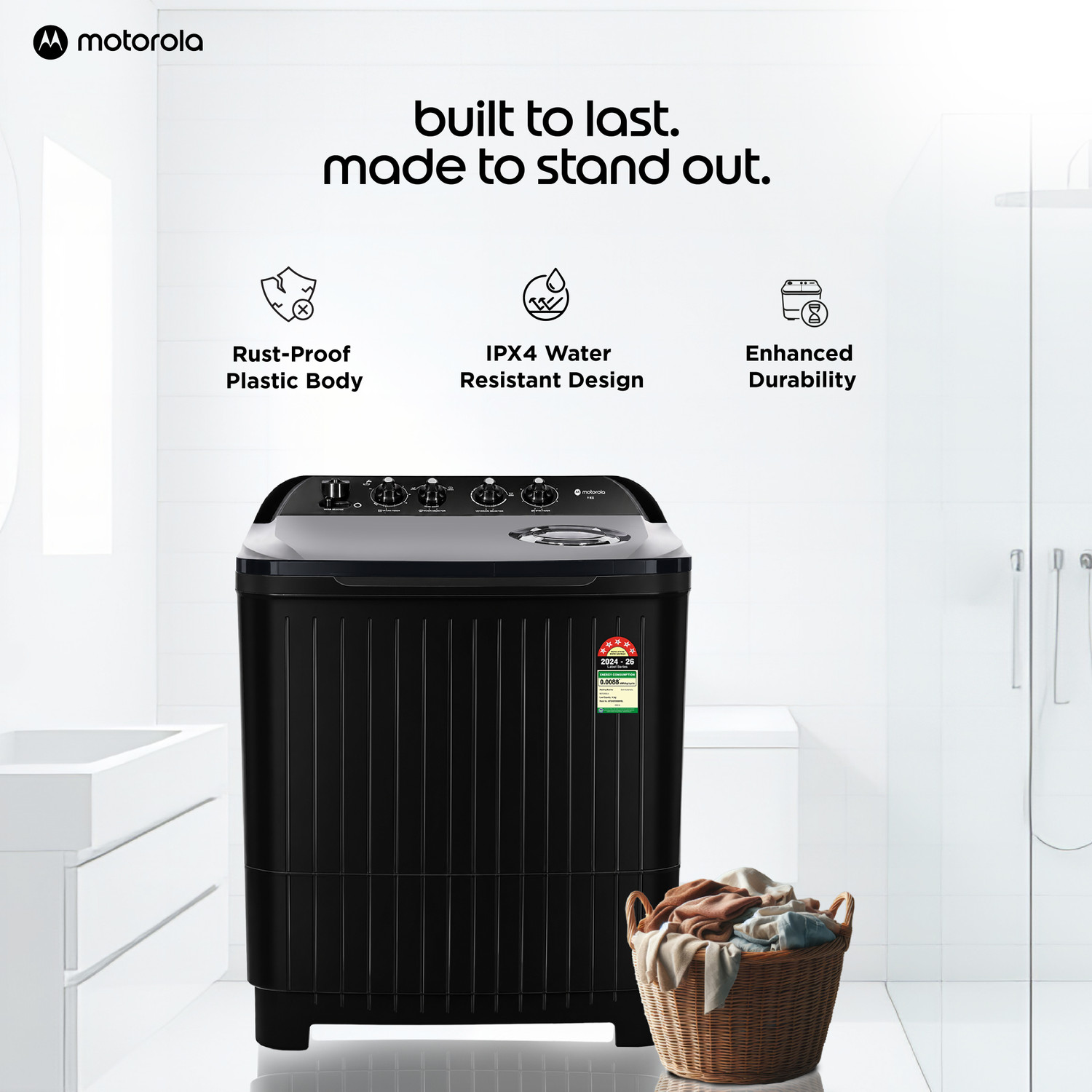 Image of MOTOROLA 9 kg Semi Automatic Top Load Washing Machine Black