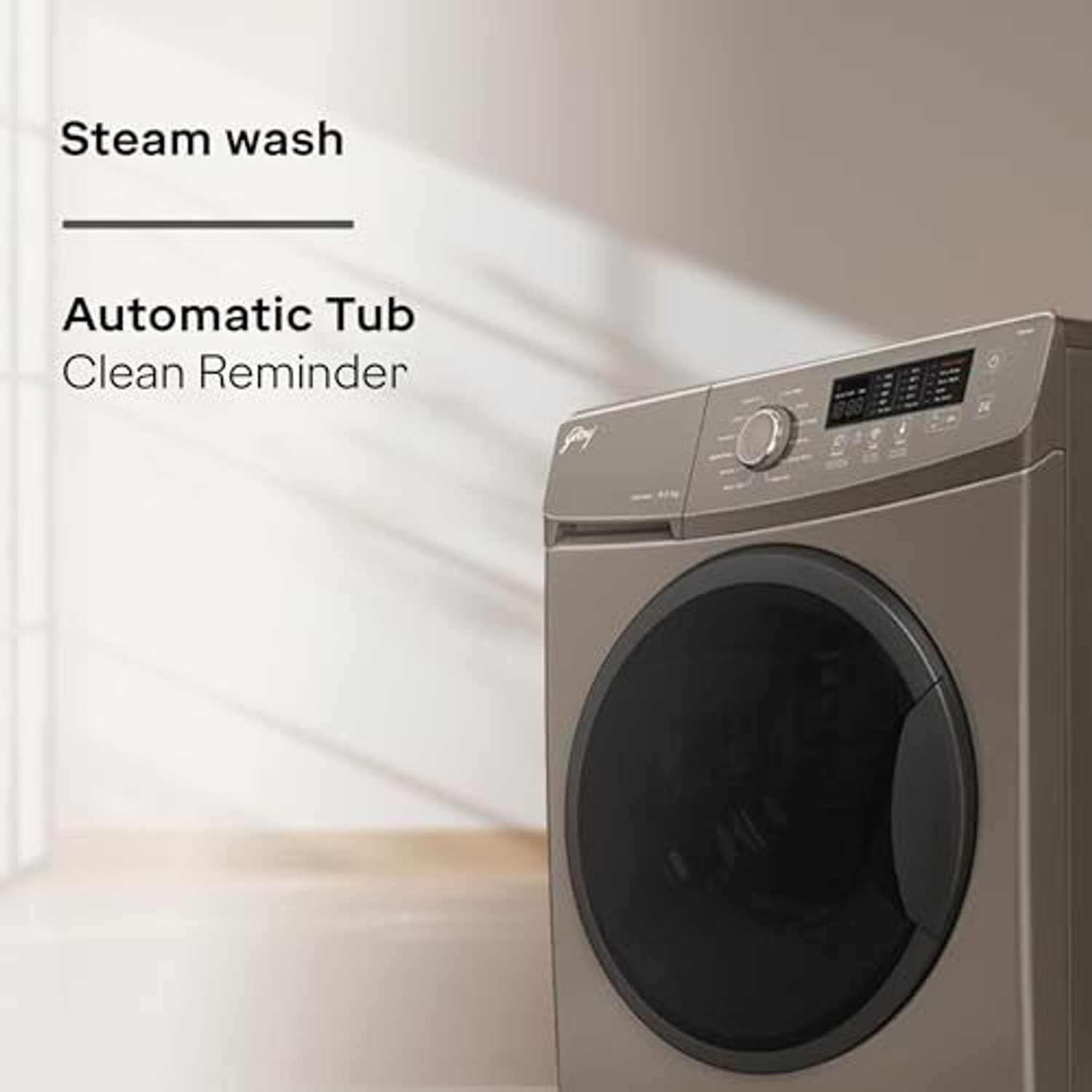 Image of Godrej 8 kg With AI Tech, Steam Wash, Fully Automatic Front Load Washing Machine Grey