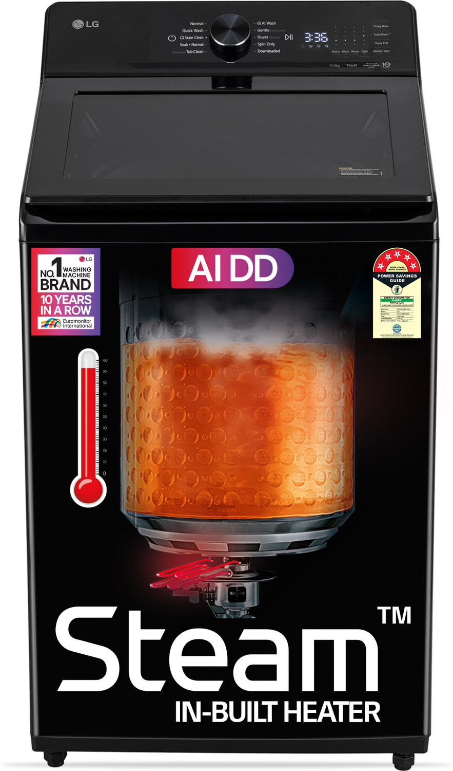 Image of LG 11 kg Fully Automatic Top Load Washing Machine with In-built Heater Black