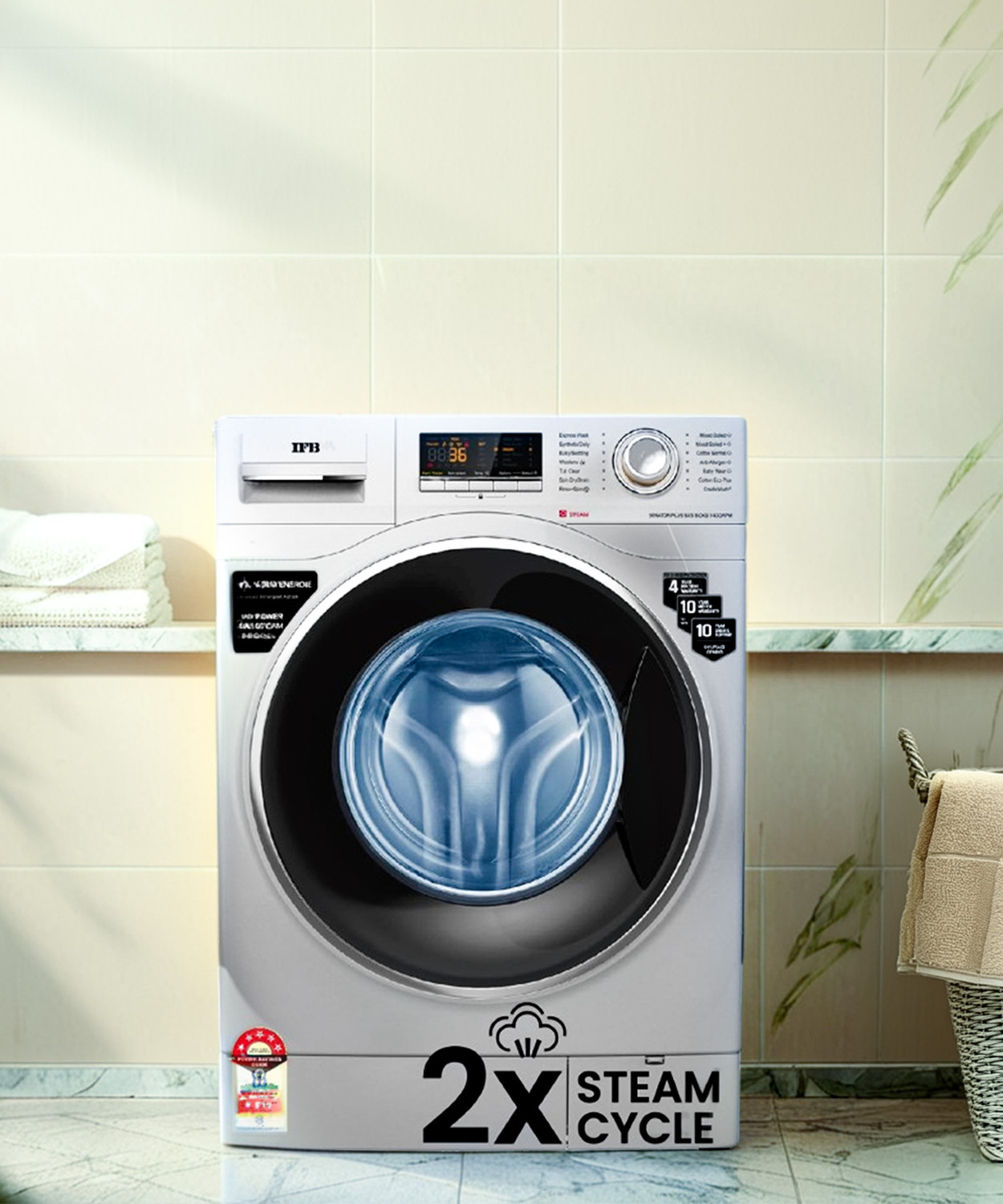 Image of IFB 8 kg Powered by AI, 5 Star,� with 2x Steam Cycle Fully Automatic Front Load Washing Machine with In-built Heater Silver