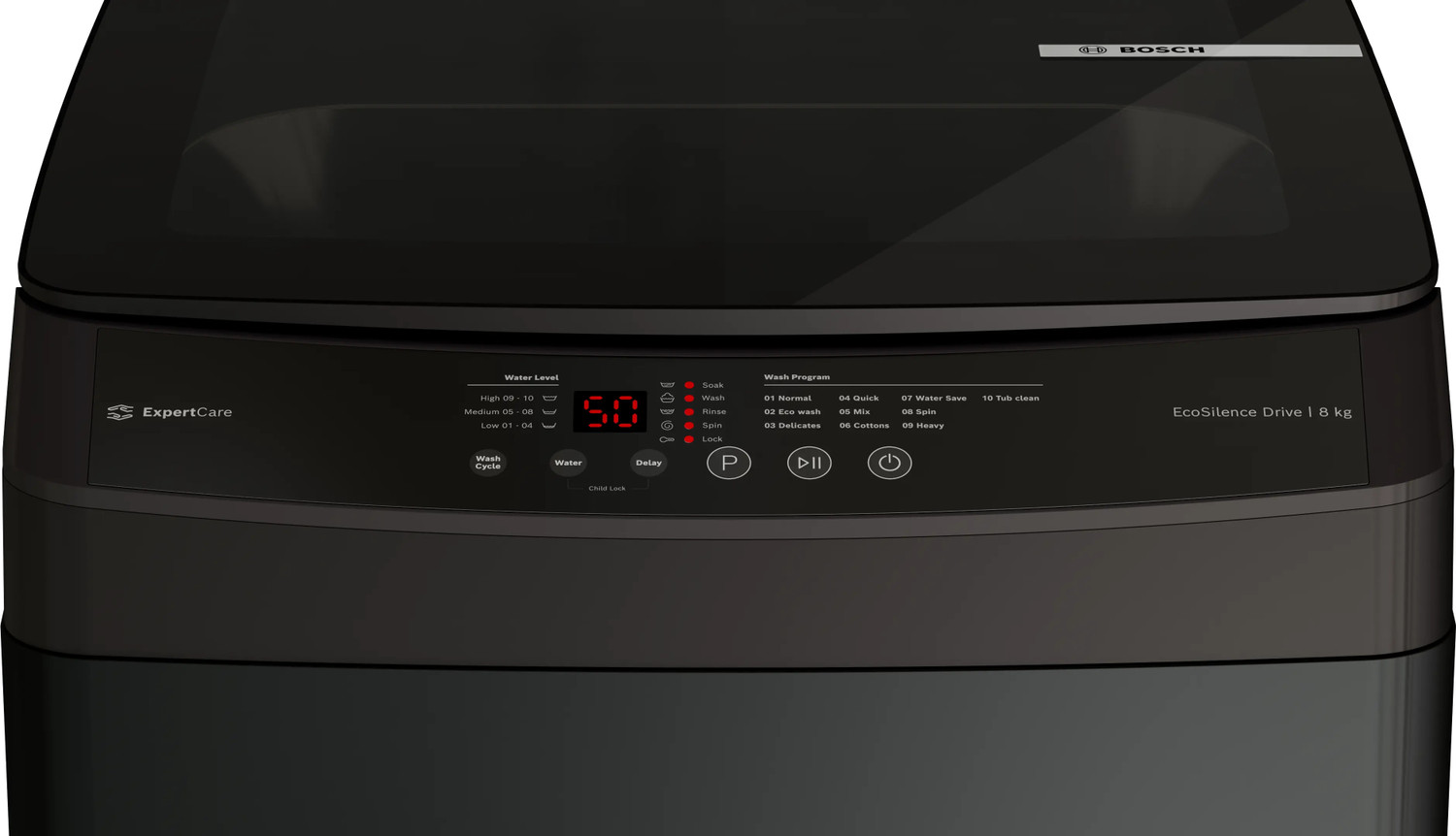 Image of BOSCH 8 kg Fully Automatic Top Load Washing Machine Grey, Black