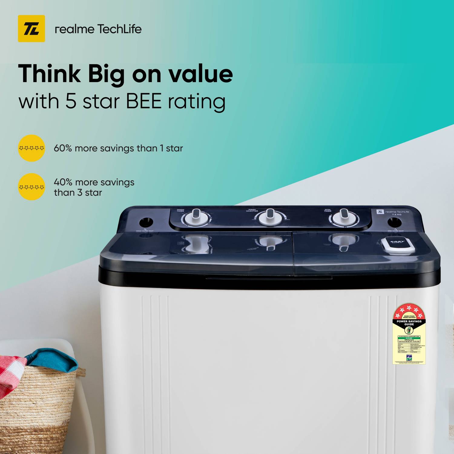 realme TechLife 7 kg Semi Auto Top Load White - Image 5