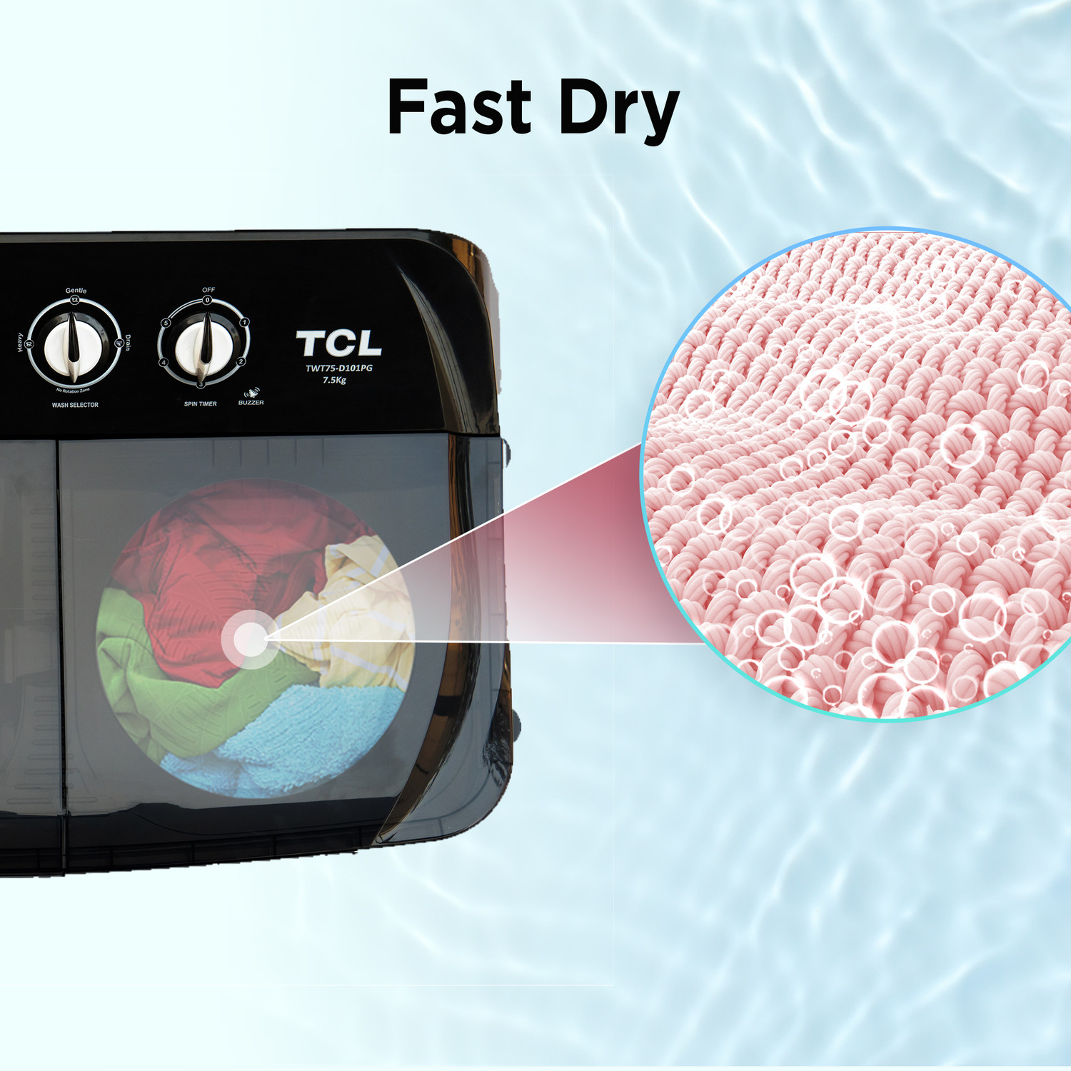 Image of TCL 7.5 kg 5 Star with Extra Powerful Motor Lint Filter, Fast Dry Semi Automatic Top Load Washing Machine Grey
