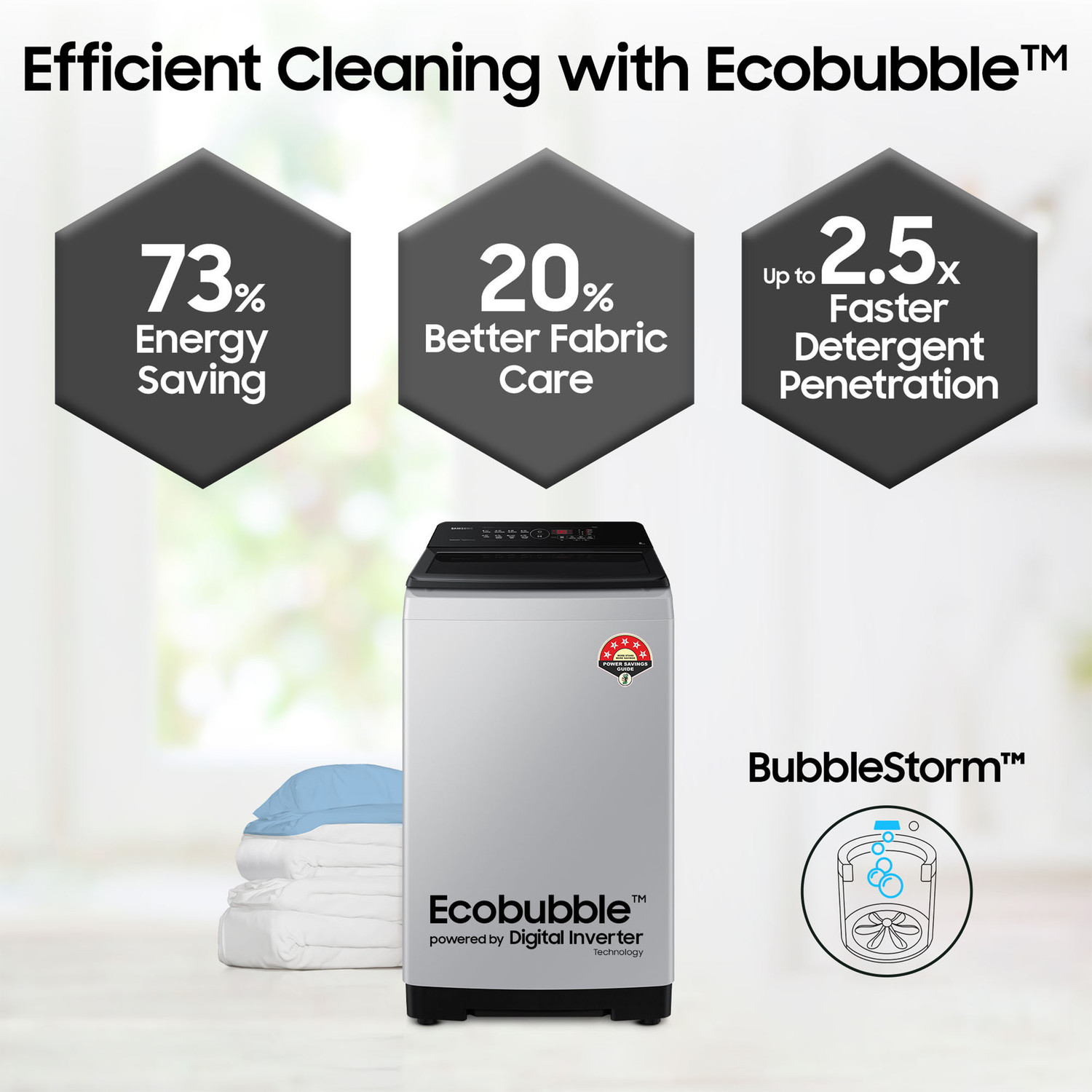 Image of Samsung 8 kg 5 star, Ecobubble, Soft Closing Door, Digital Inverter Fully Automatic Top Load Washing Machine Grey
