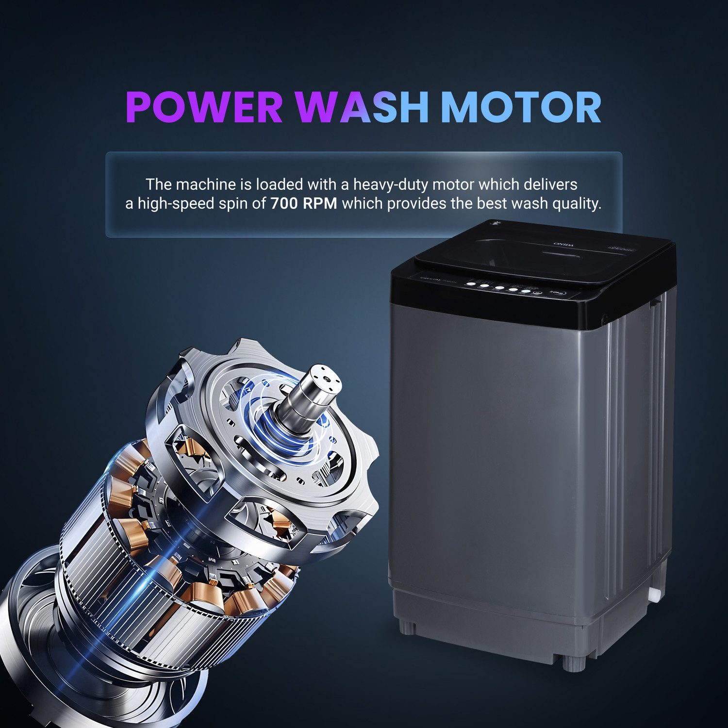 Image of ONIDA 7 kg 5 Star 10 Wash Programs, Stainless Steel Drum Fully Automatic Top Load Washing Machine Grey