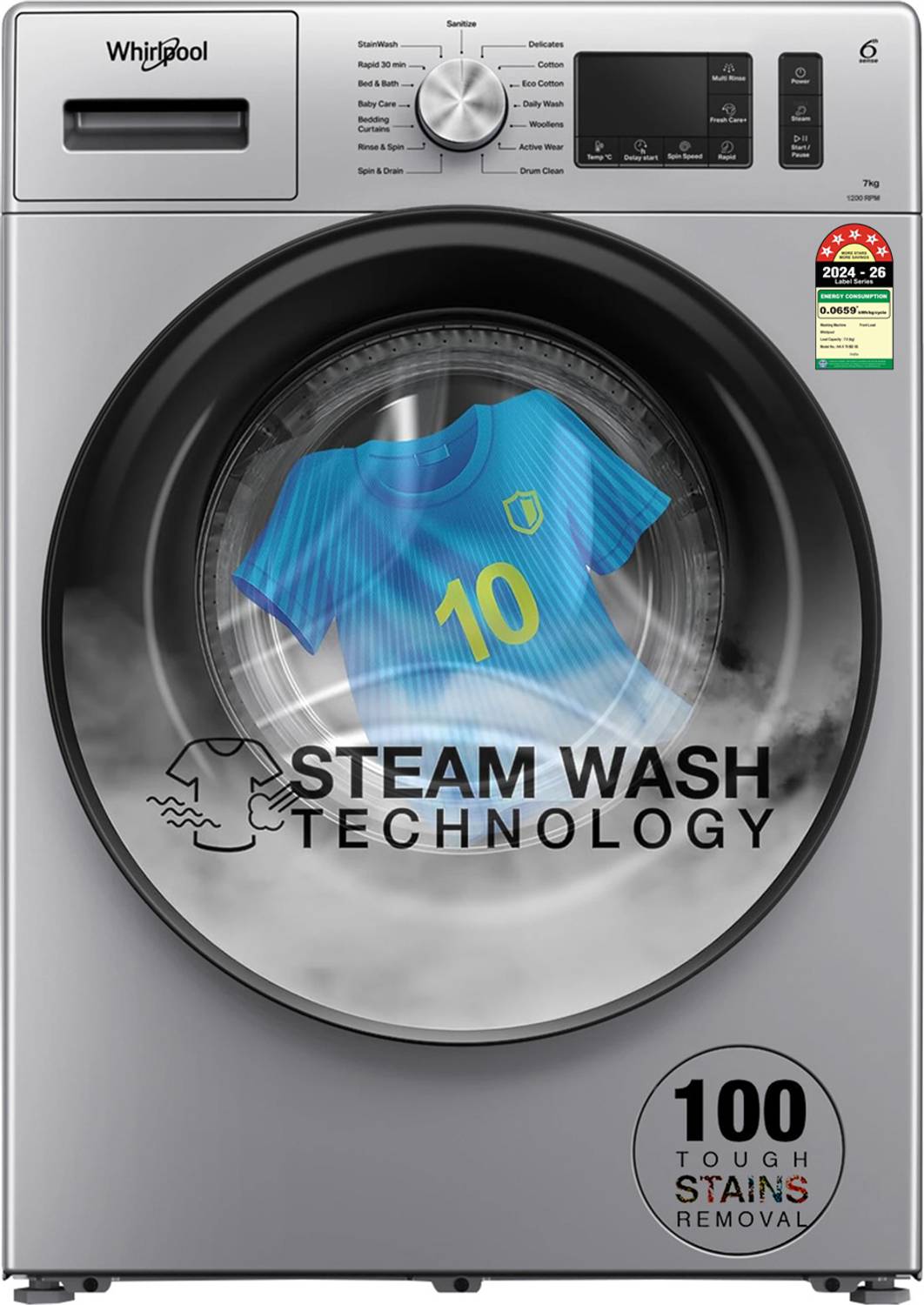 Whirlpool 7 kg 5 Star Inverter Front Load Washing Machine Silver - Image 1