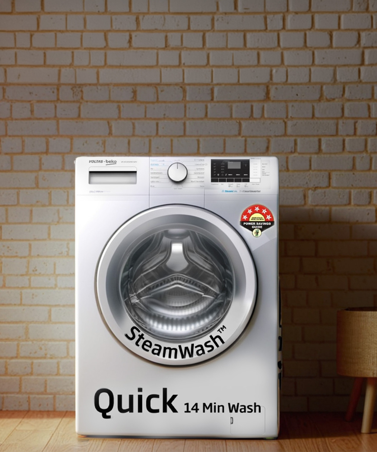 Image of Voltas Beko by A Tata Product 8 kg 5 star Fully Automatic Front Load Washing Machine with In-built Heater White