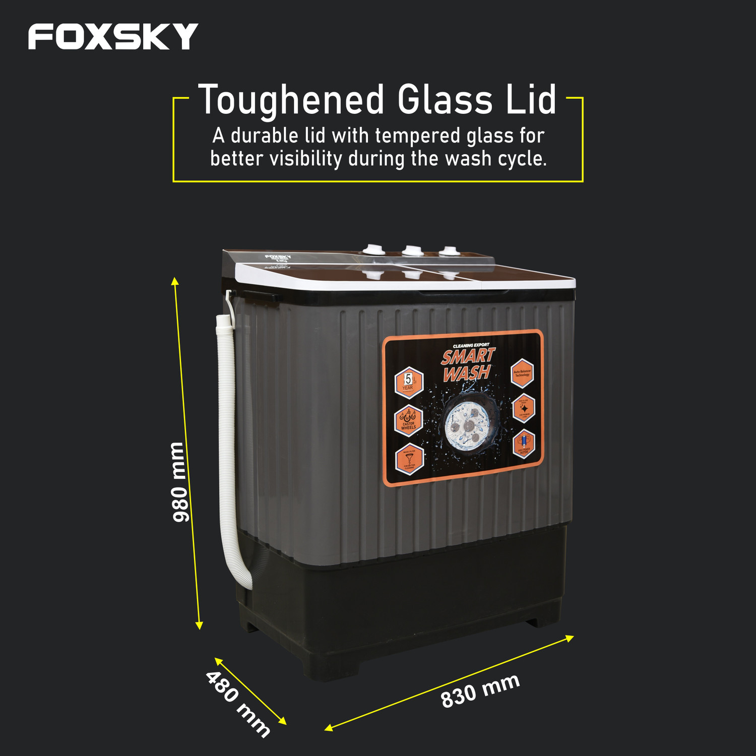Image of FOXSKY 8 kg Semi Automatic Top Load Washing Machine Grey