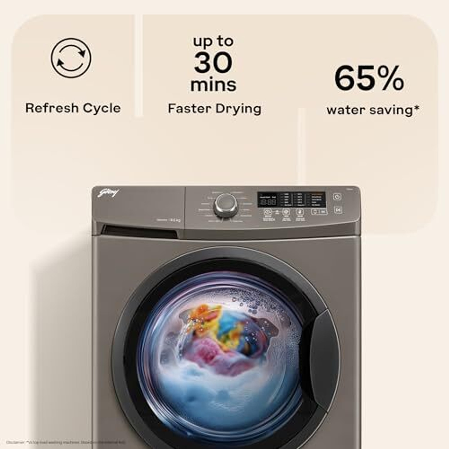 Image of Godrej 8 kg With AI Tech, Steam Wash, Fully Automatic Front Load Washing Machine Grey