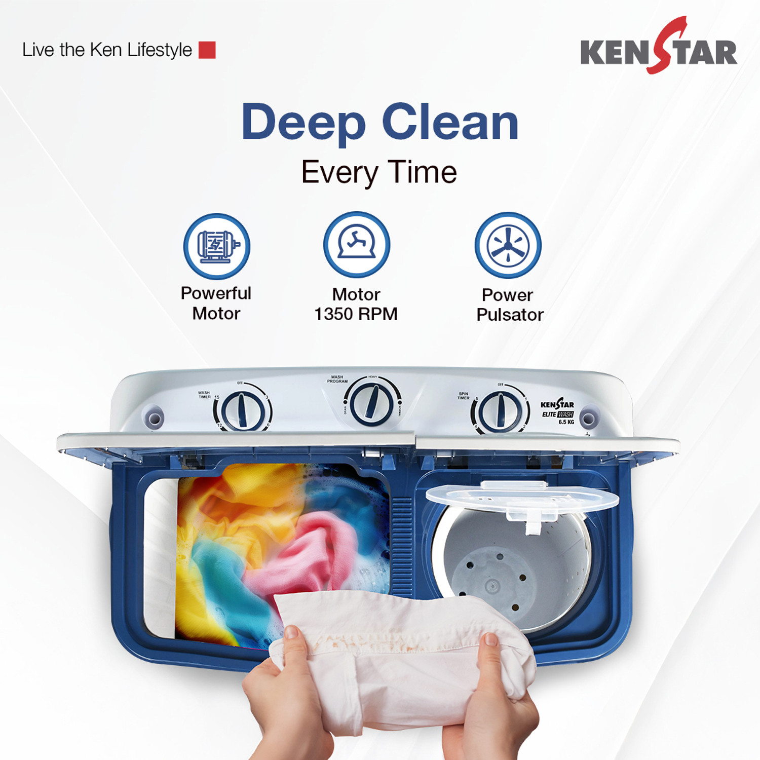 Image of Kenstar 6.5 kg Semi Automatic Top Load Washing Machine Blue, White