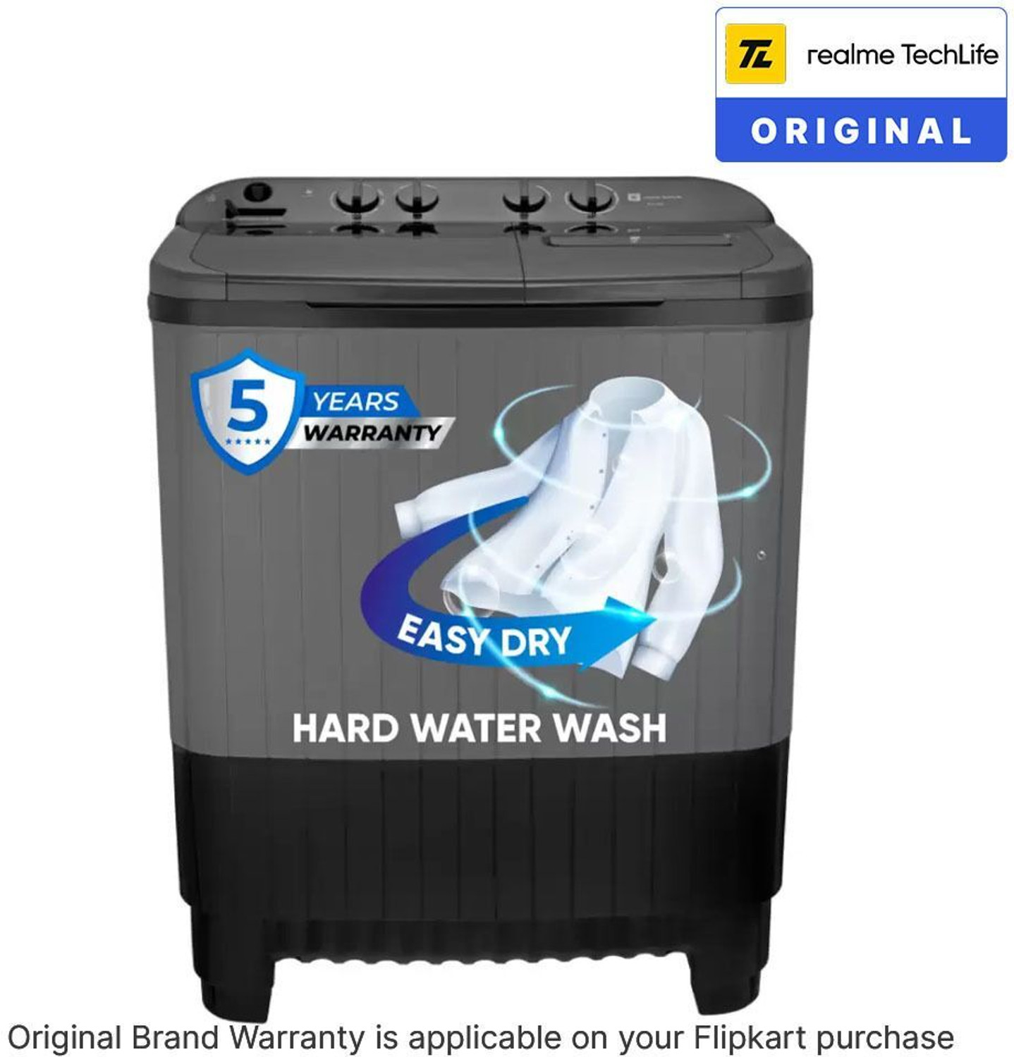 Image of realme TechLife 8.5 kg 5 Star rating Semi Automatic Top Load Washing Machine Grey, Black