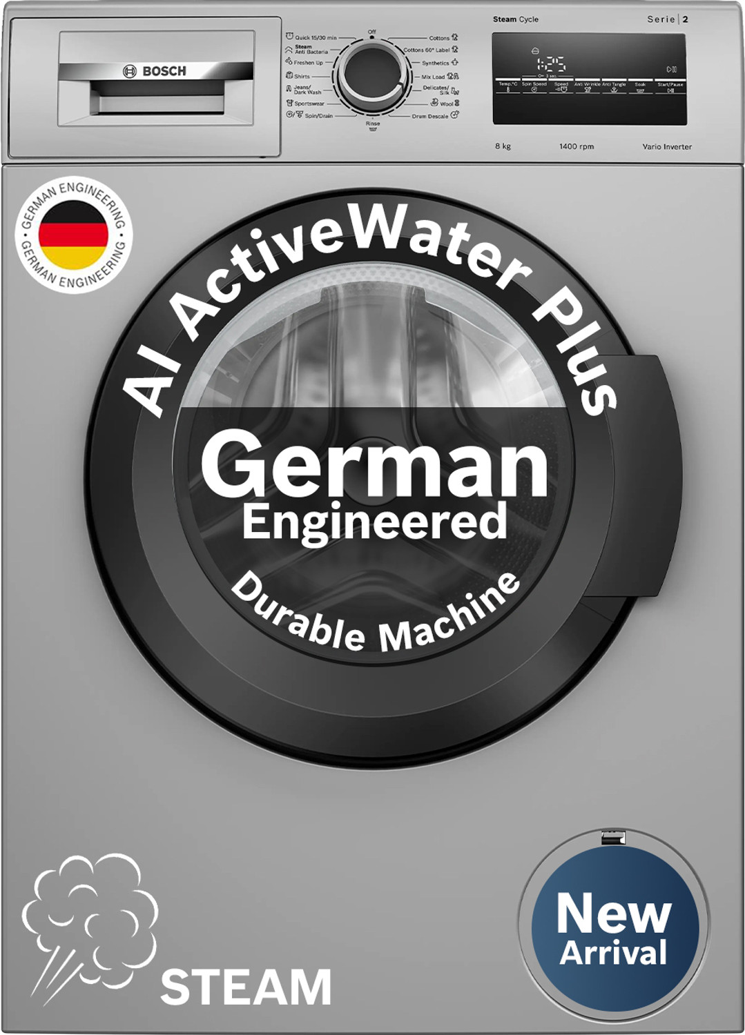 Image of BOSCH 8 kg Fully Automatic Front Load Washing Machine with In-built Heater Grey