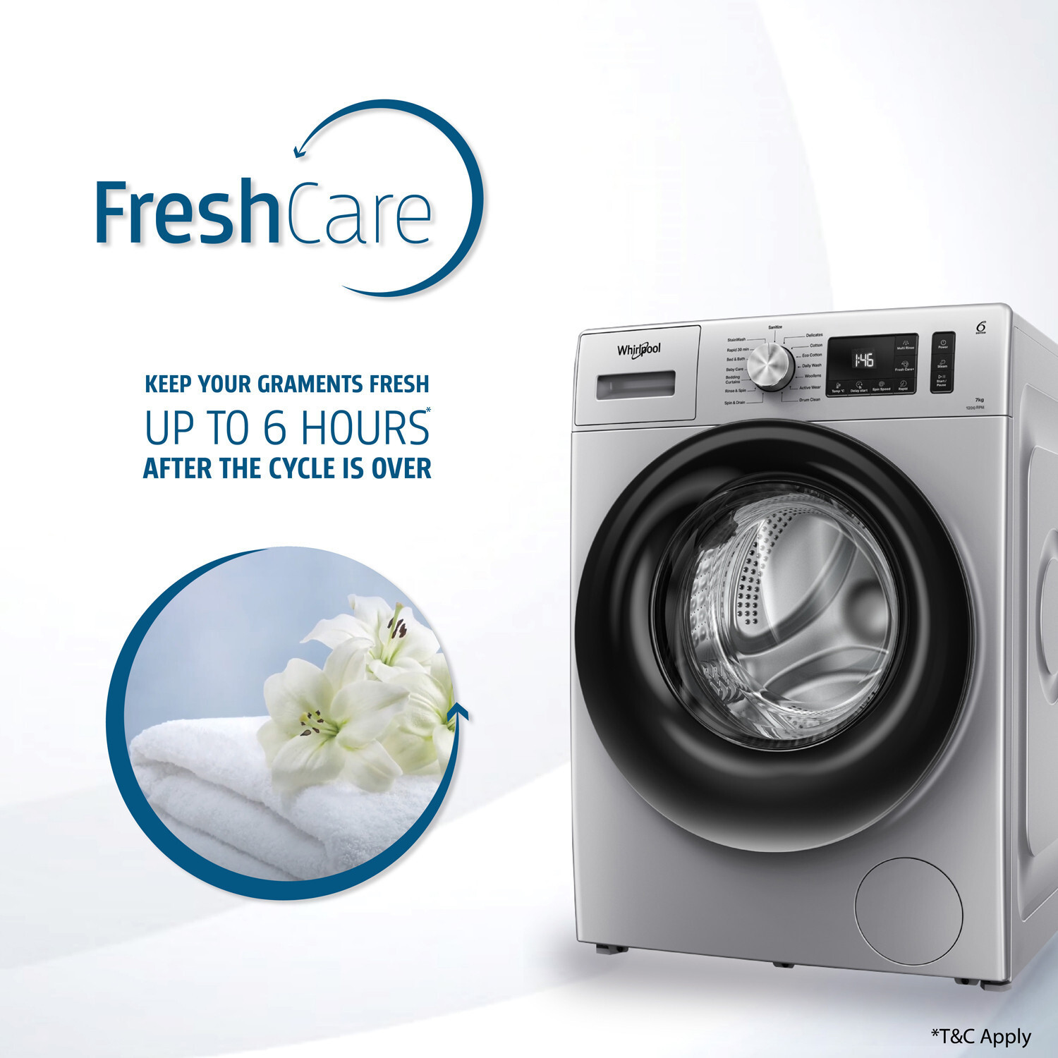 Image of Whirlpool 7 kg 5 Star Inverter 100+ Tough Stains, Steam Technology Fully Automatic Front Load Washing Machine with In-built Heater Silver