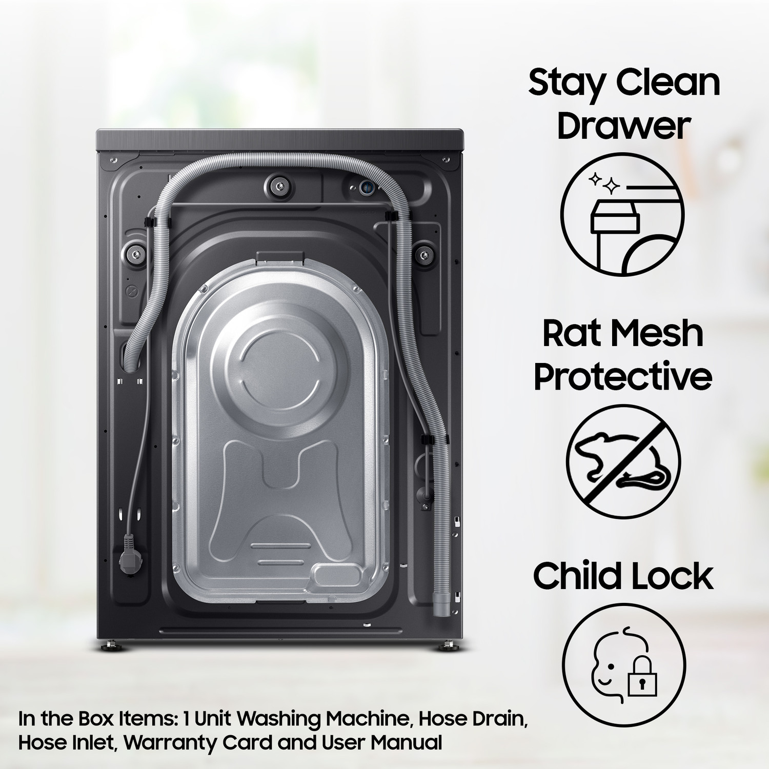 Image of Samsung 8 kg 5 Star, AI Ecobubble, Wi-Fi, Hygiene Steam,Digital Inverter Fully Automatic Front Load Washing Machine with In-built Heater Black