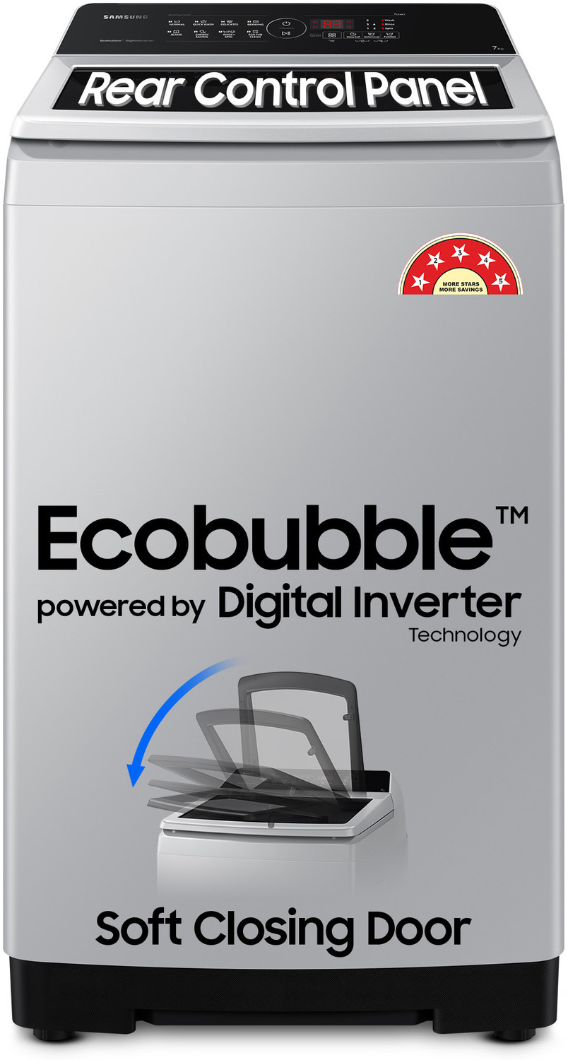 Image of Samsung 7 kg 5 Star, Ecobubble, Soft Closing Door, Digital Inverter Fully Automatic Top Load Washing Machine Grey