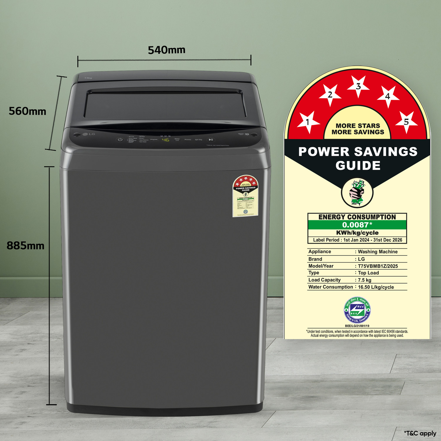 Image of LG 7.5 kg 5 Star, Smart Inverter Technology, TurboDrum, Smart Diagnosis Fully Automatic Top Load Washing Machine Grey