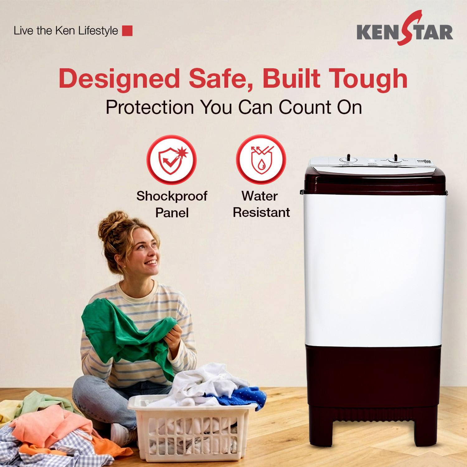 Image of Kenstar 8 kg Washer only Maroon, White