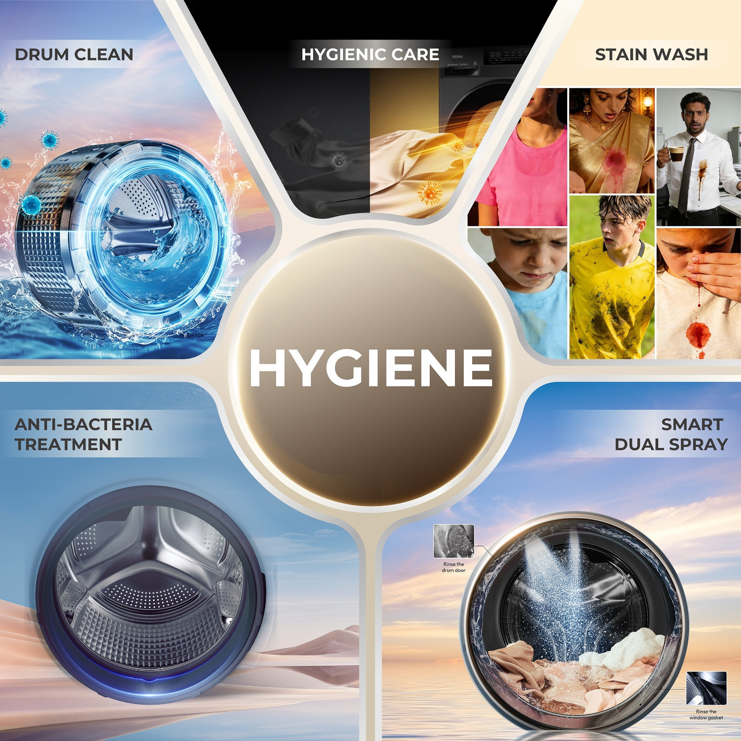 Image of Haier 8 kg 5 Star with AI One Touch, AI Smart Wash (AI-DBT), PuriSteam, 525 mm Super Drum, Inbuilt Heater, WiFi Enabled, Washer, Fully Automatic Front Load Washing Machine with In-built Heater Black